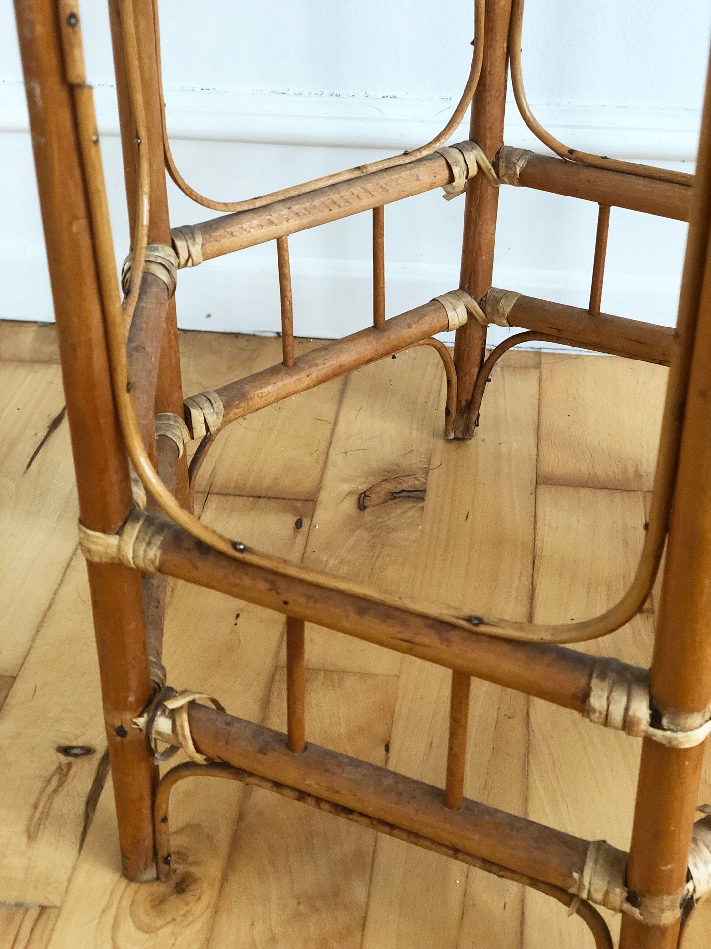 Vintage Bamboo Boho Plant Stand or Side Table, 1970s