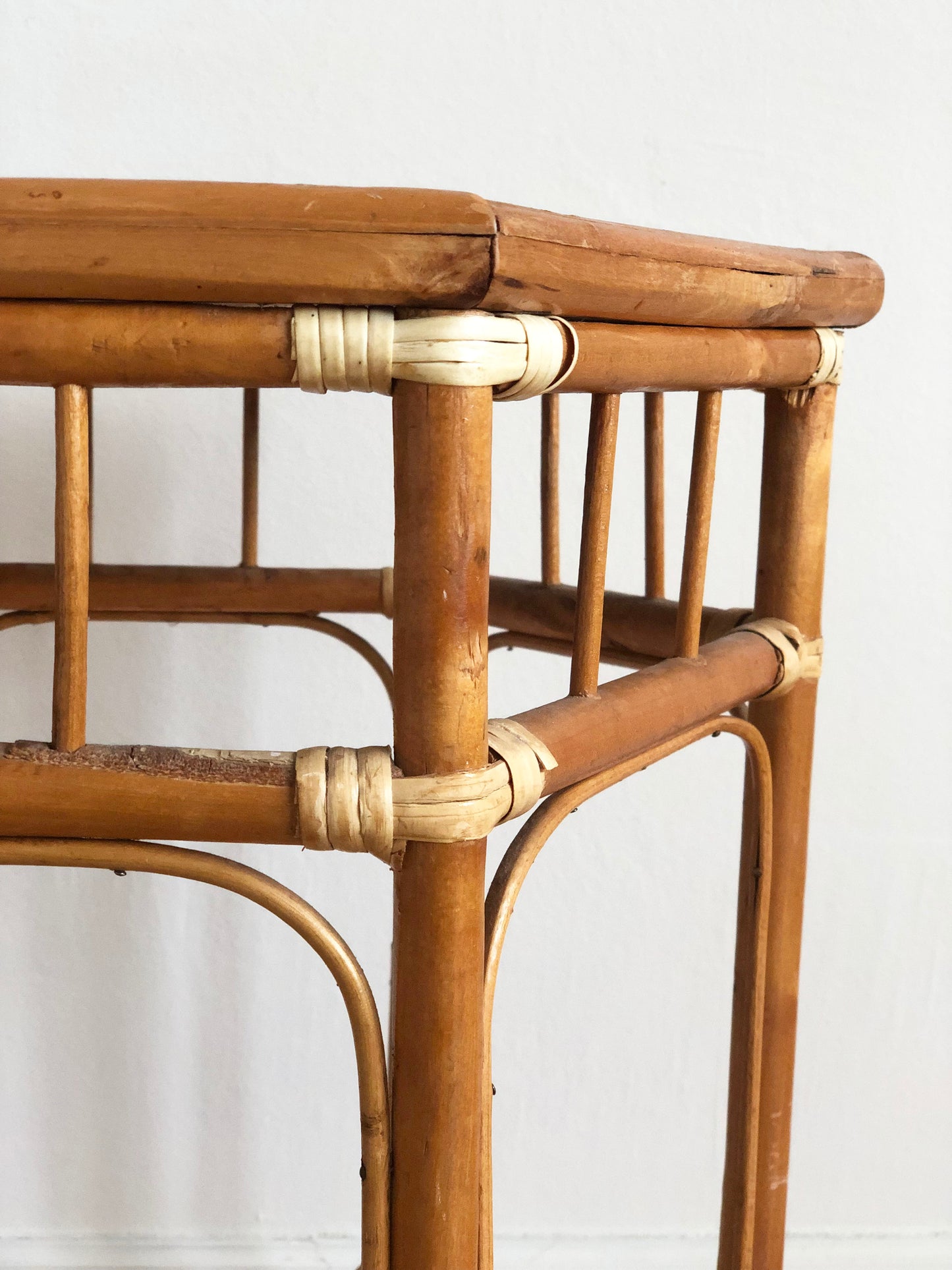 Vintage Bamboo Boho Plant Stand or Side Table, 1970s