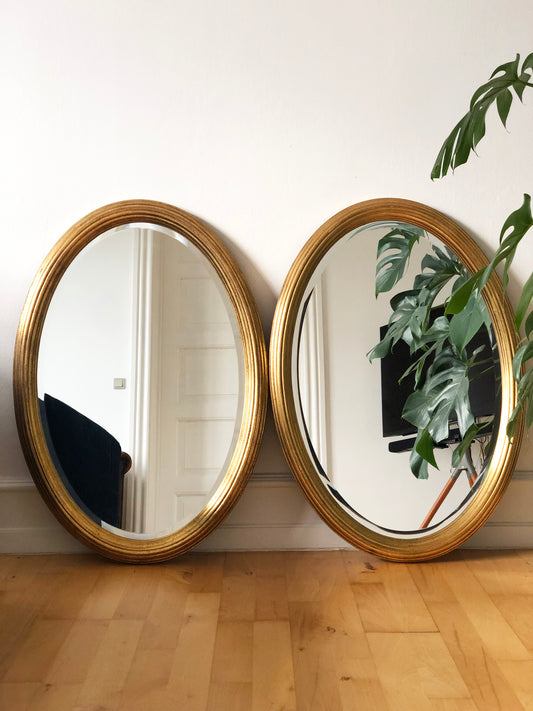 Pair of Vintage Deknudt Oval Giltwood Mirrors Hollywood Regency Belgium