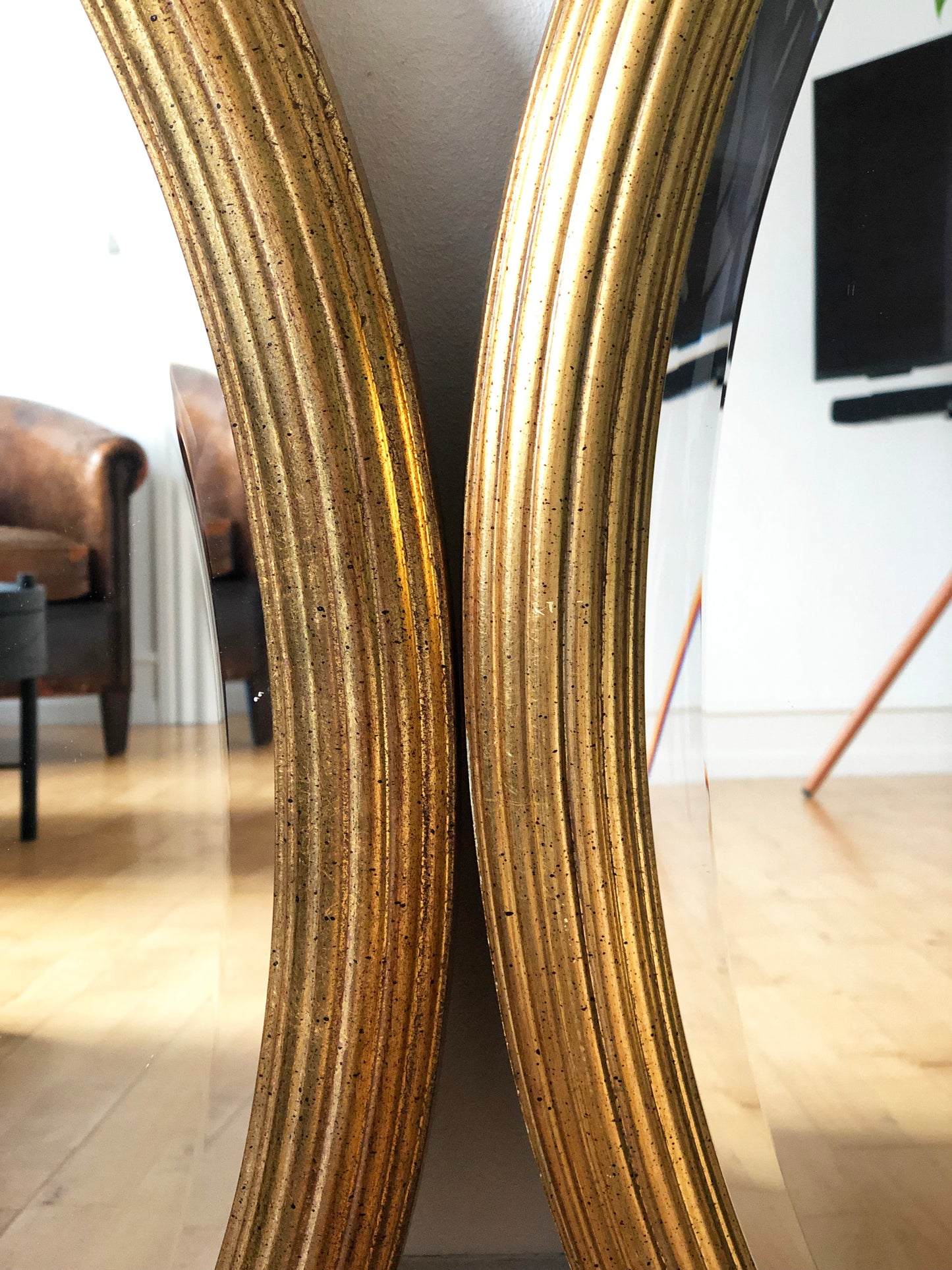 Pair of Vintage Deknudt Oval Giltwood Mirrors Hollywood Regency Belgium