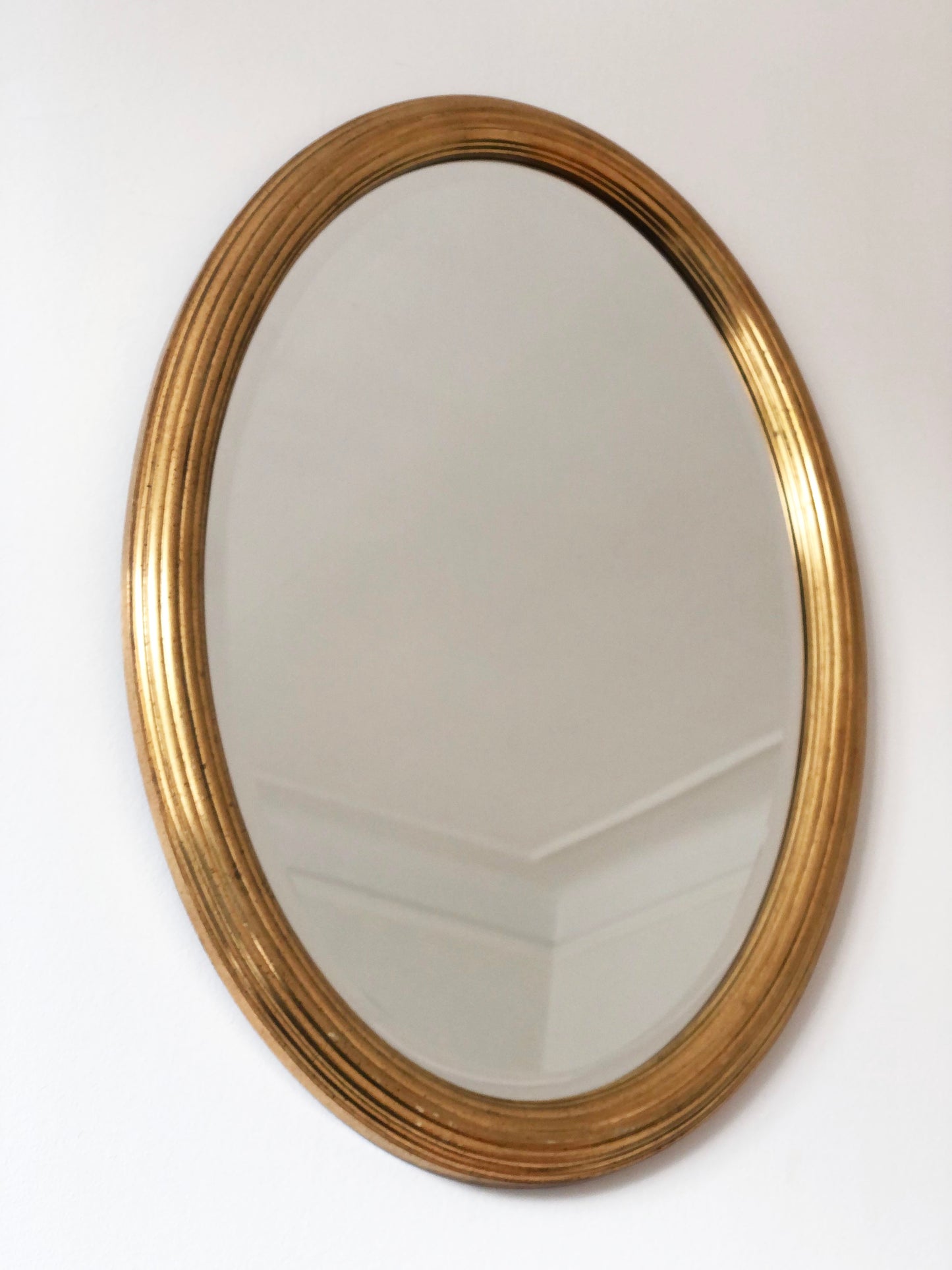 Pair of Vintage Deknudt Oval Giltwood Mirrors Hollywood Regency Belgium