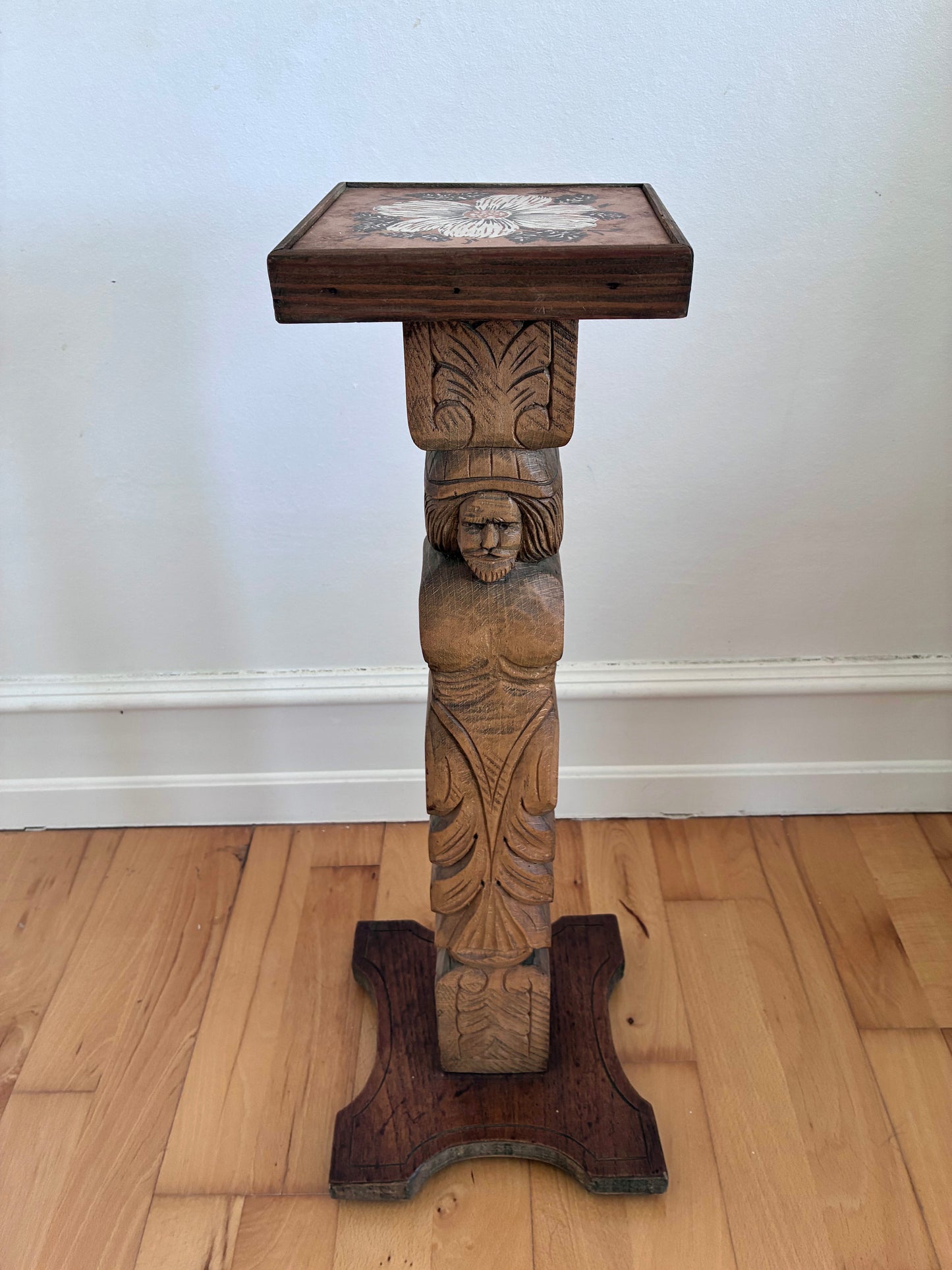Vintage Folk Art Carved Wooden Plant Stand