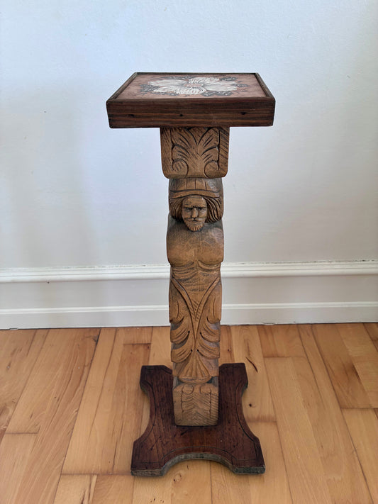 Vintage Folk Art Carved Wooden Plant Stand