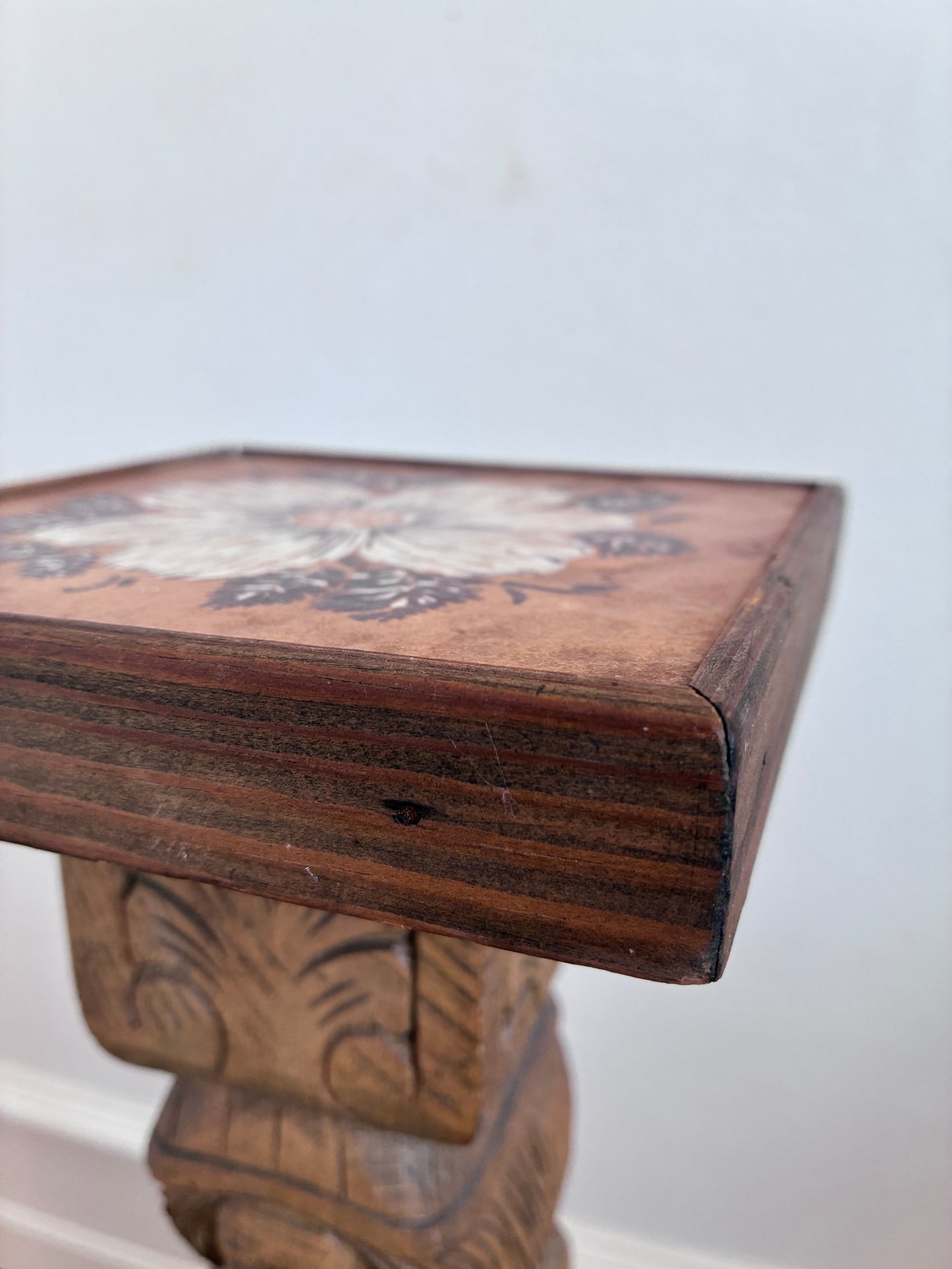 Vintage Folk Art Carved Wooden Plant Stand