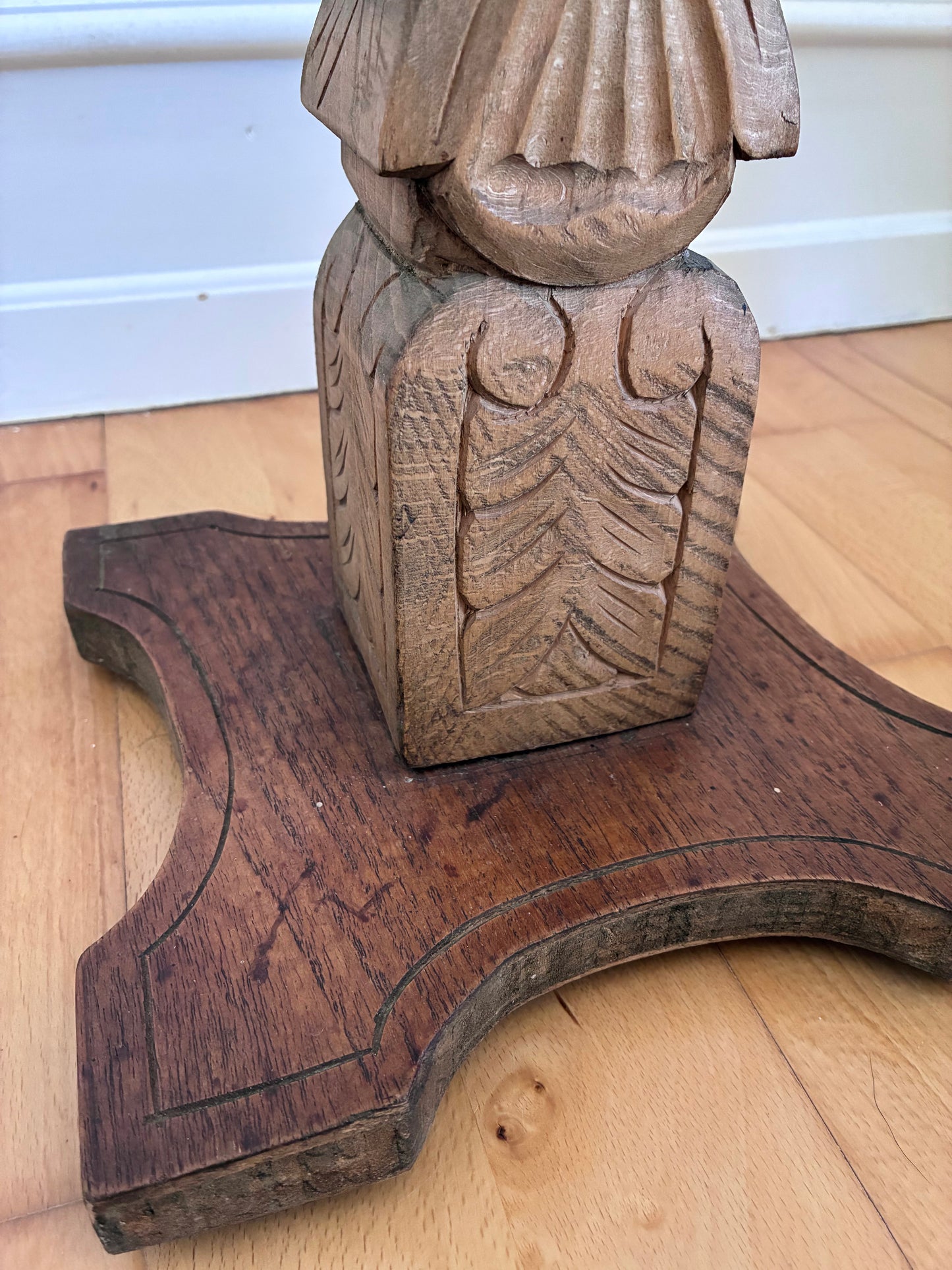 Vintage Folk Art Carved Wooden Plant Stand