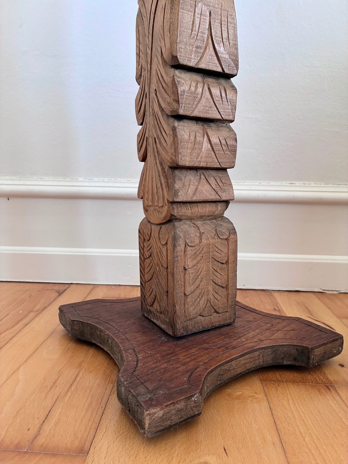 Vintage Folk Art Carved Wooden Plant Stand