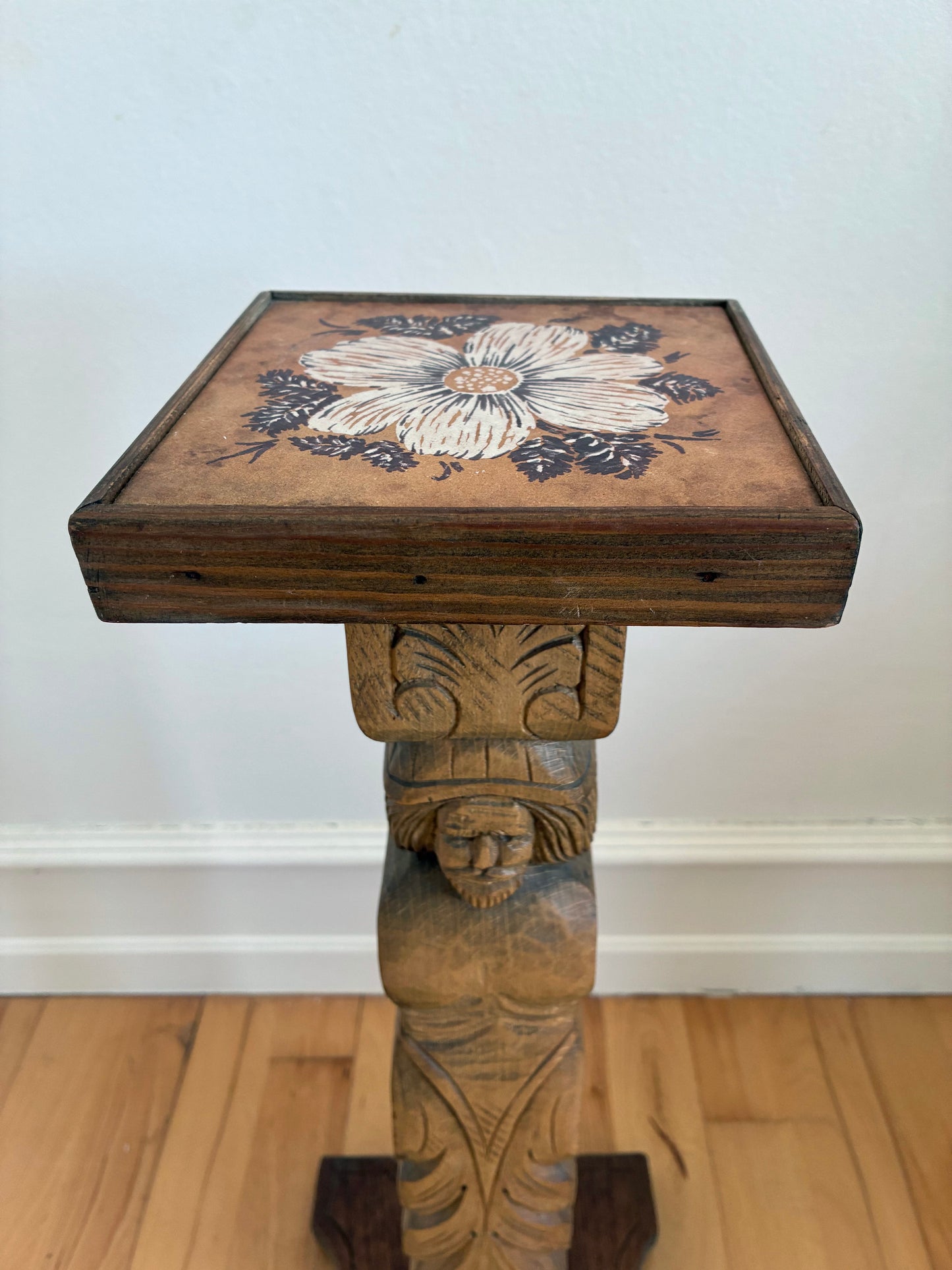 Vintage Folk Art Carved Wooden Plant Stand