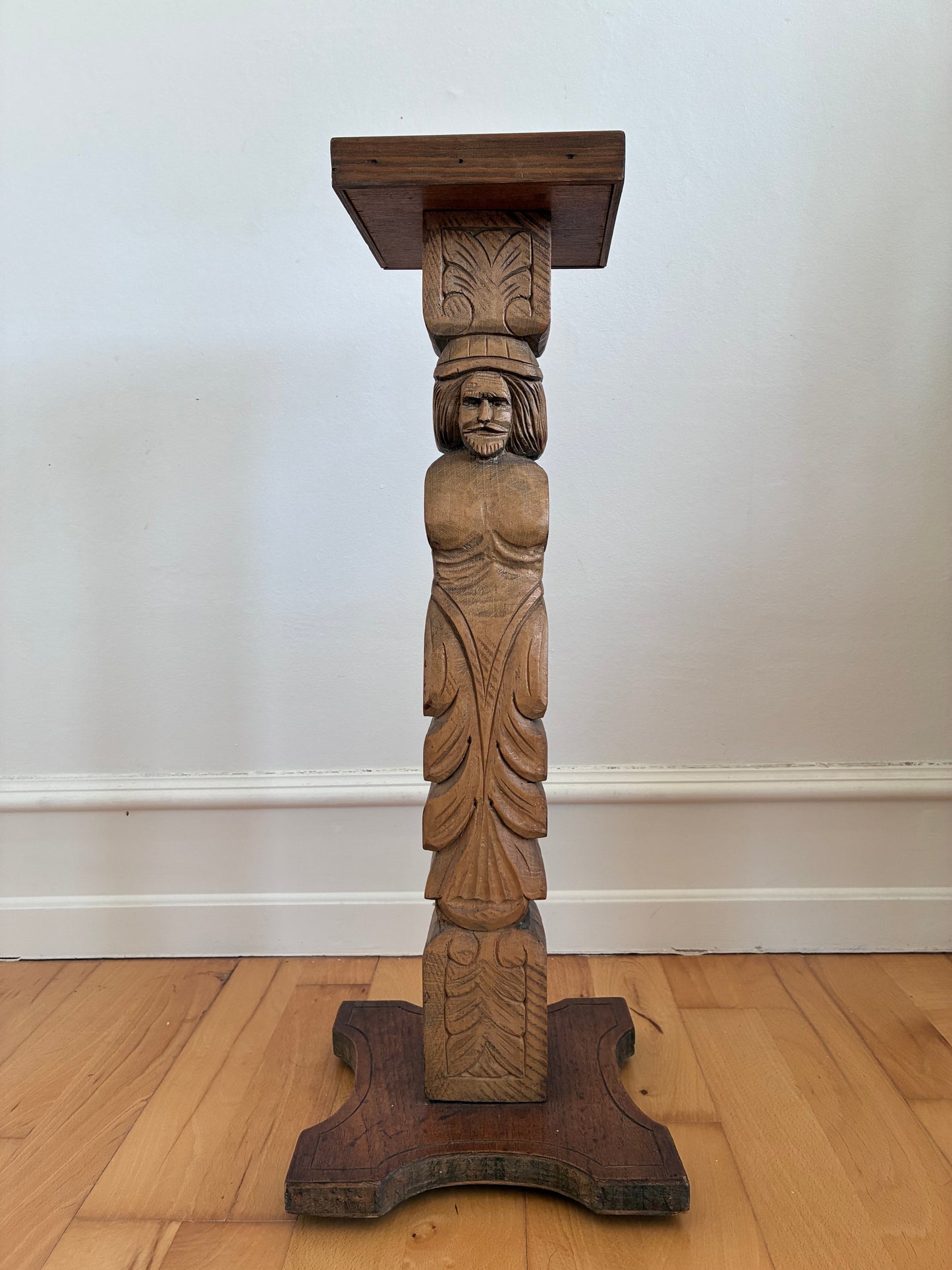 Vintage Folk Art Carved Wooden Plant Stand