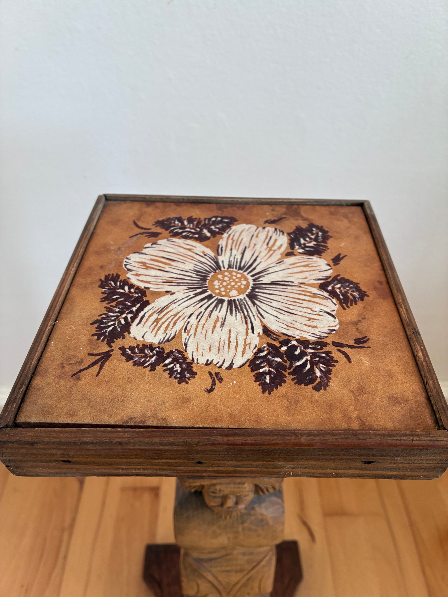 Vintage Folk Art Carved Wooden Plant Stand