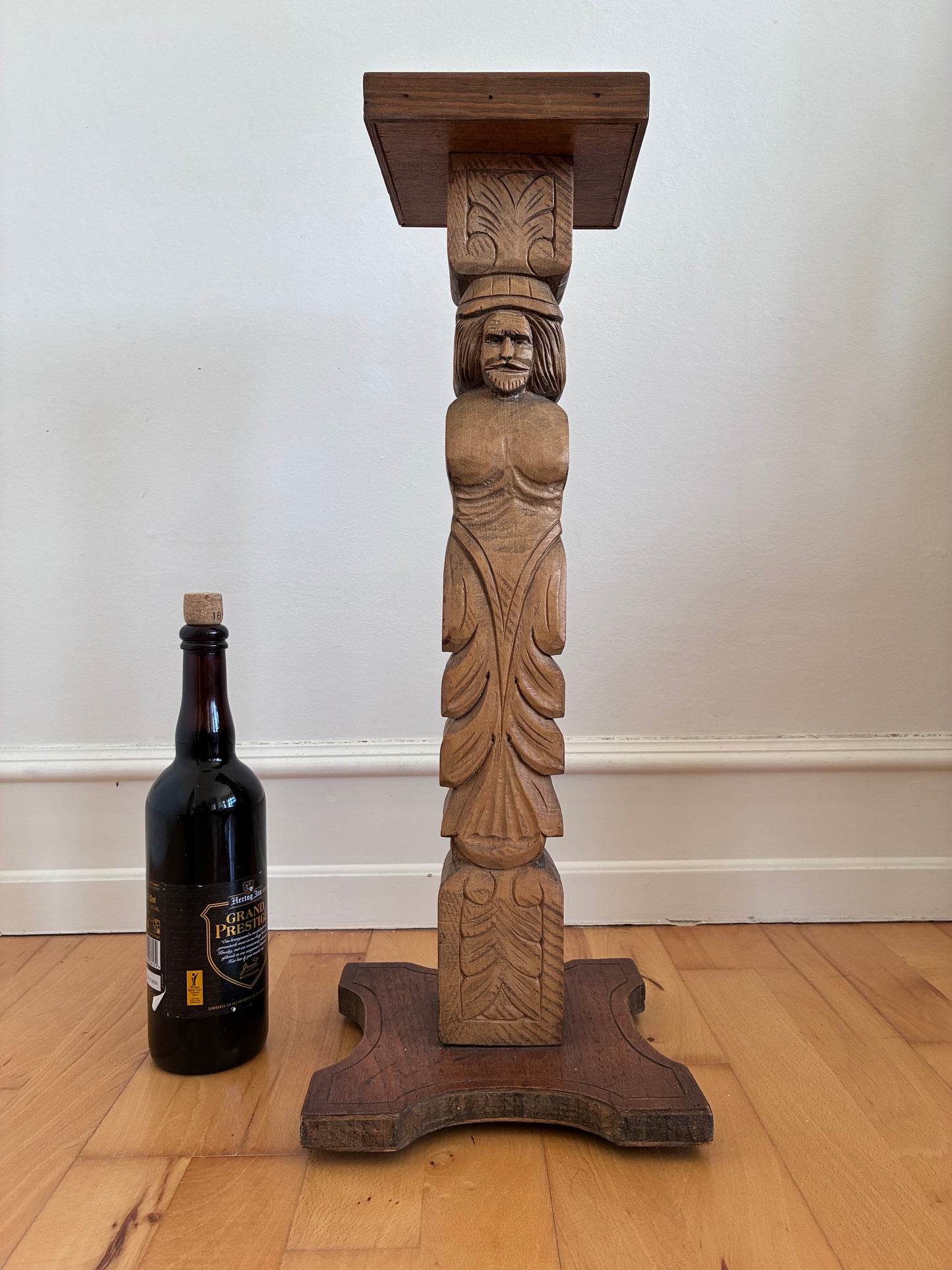 Vintage Folk Art Carved Wooden Plant Stand