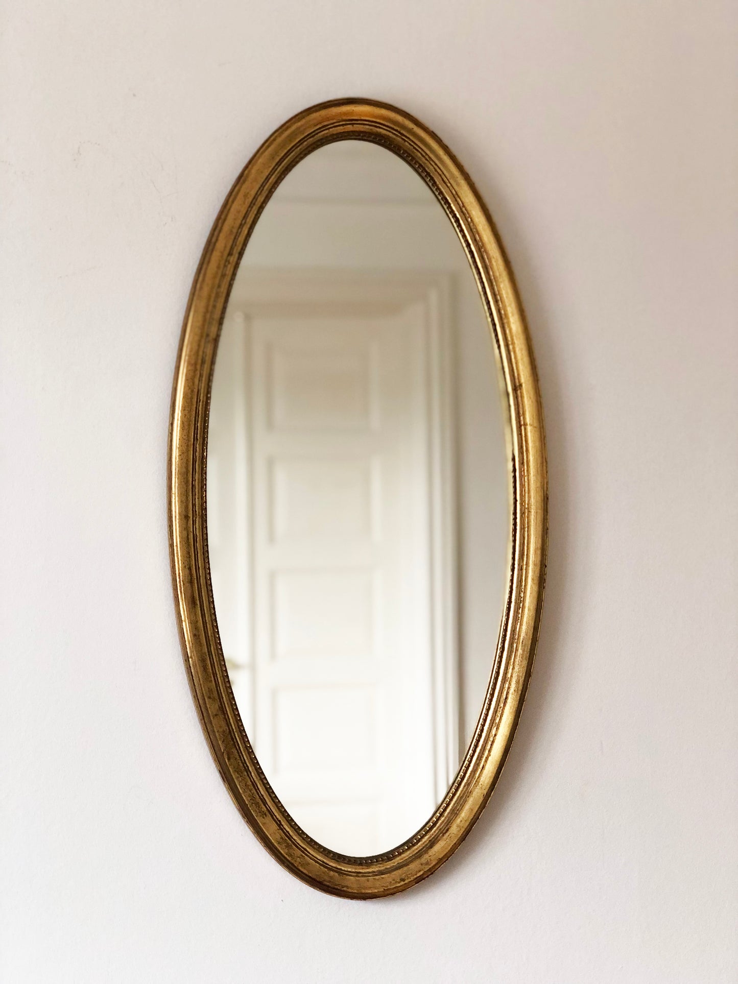 Vintage Full-Length Oval Wall Giltwood Mirror by Deknudt Belgium 1970s