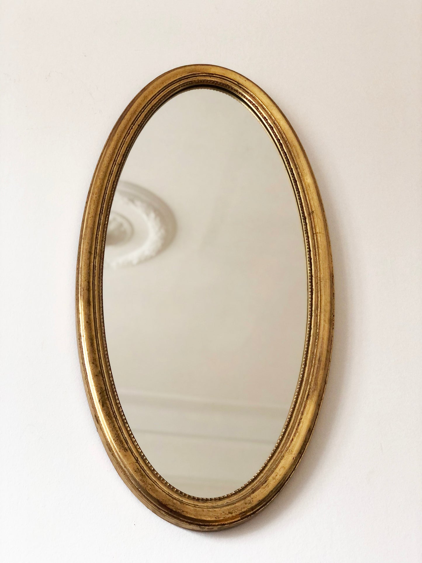 Vintage Full-Length Oval Wall Giltwood Mirror by Deknudt Belgium 1970s