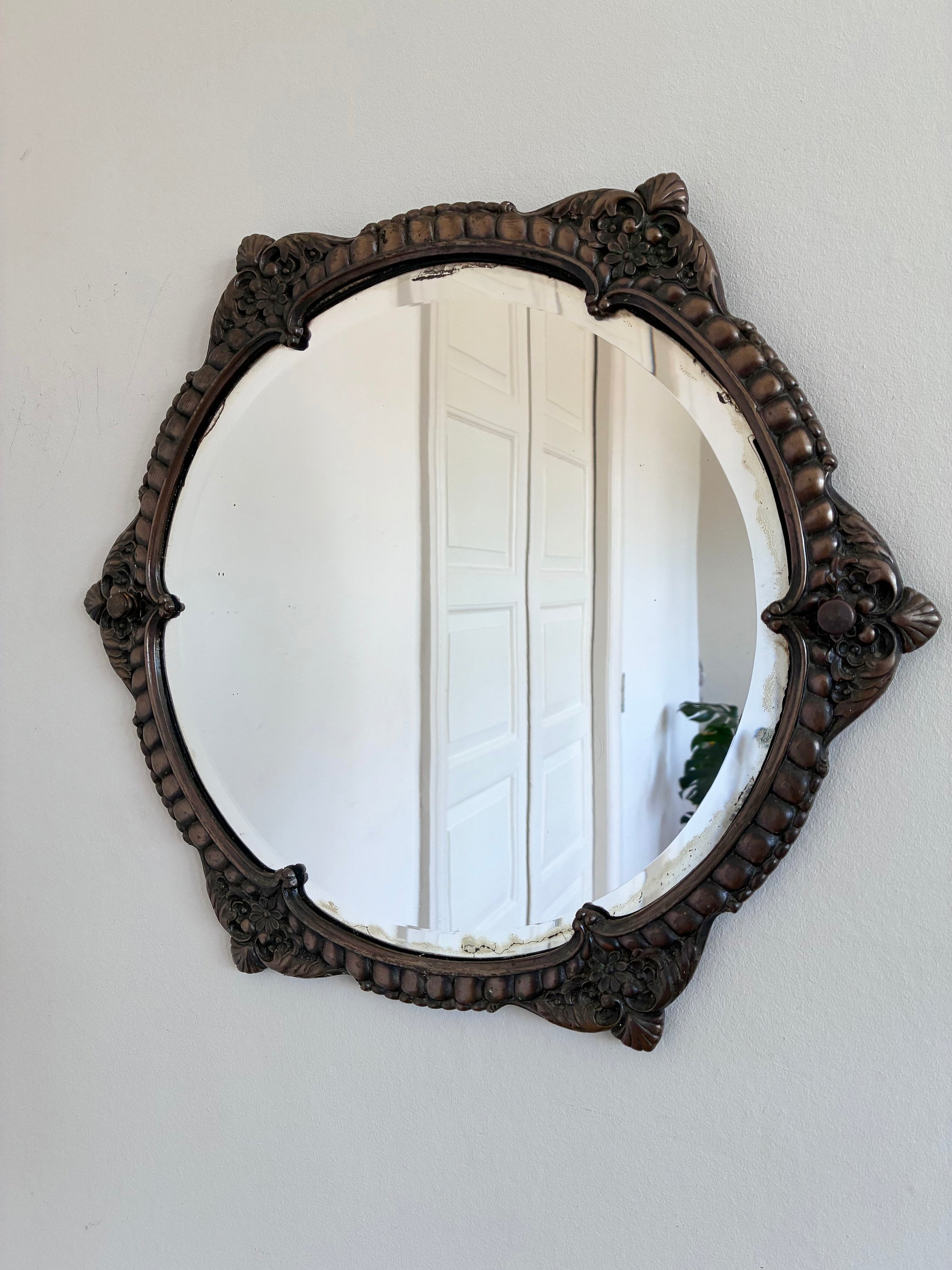 Vintage Italian Baroque Revival Round Wall Mirror