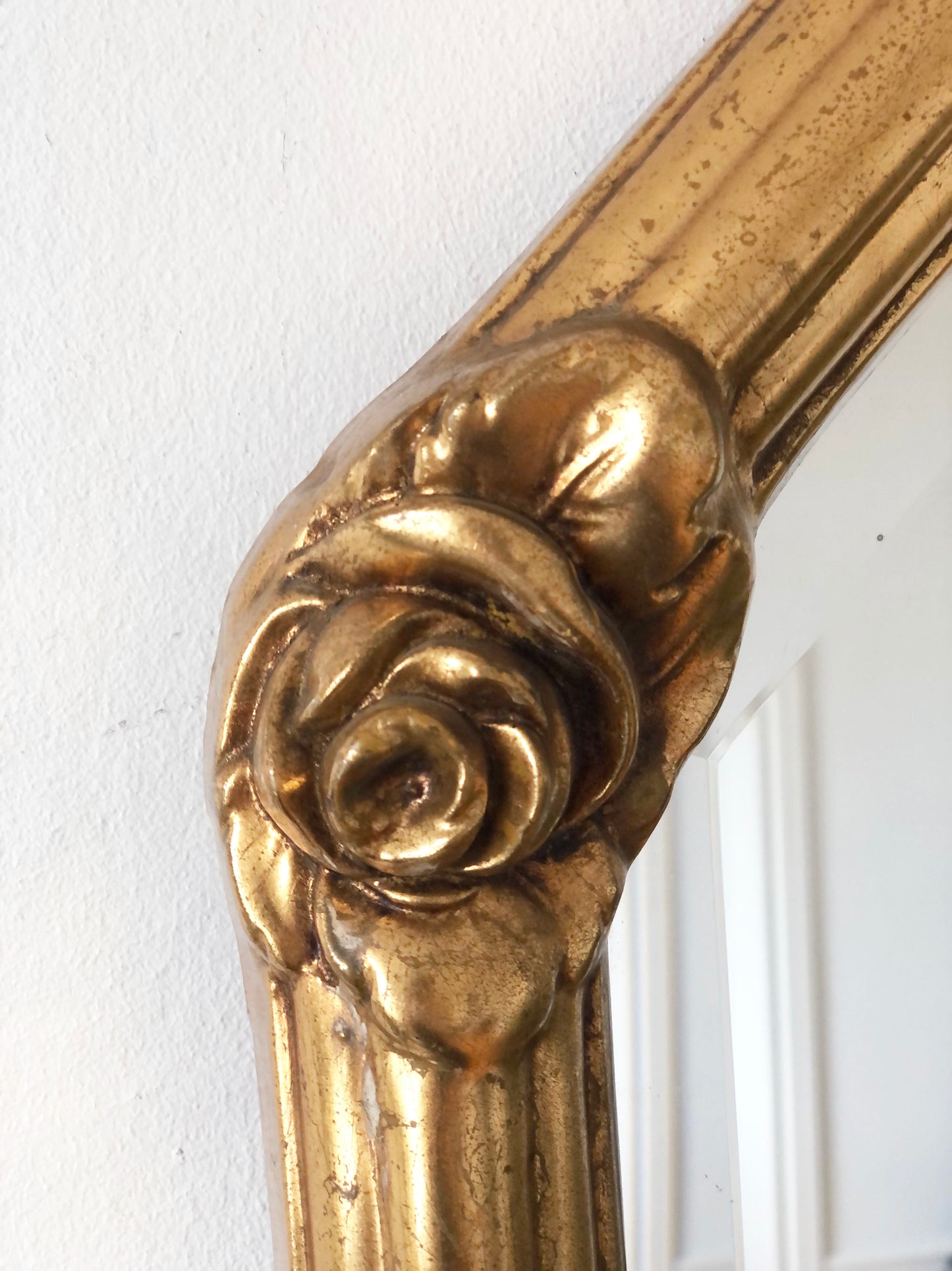 Vintage Octagonal Gilt Bevelled Mirror with Rose Accents