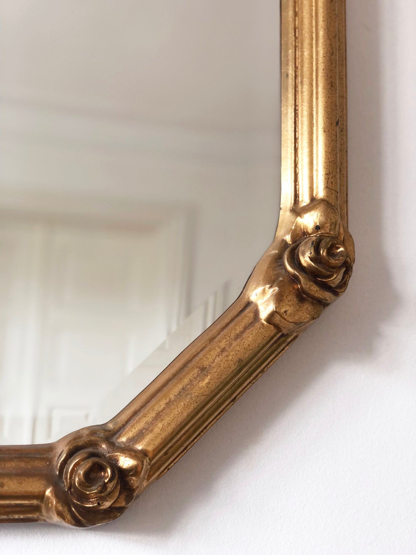 Vintage Octagonal Gilt Bevelled Mirror with Rose Accents