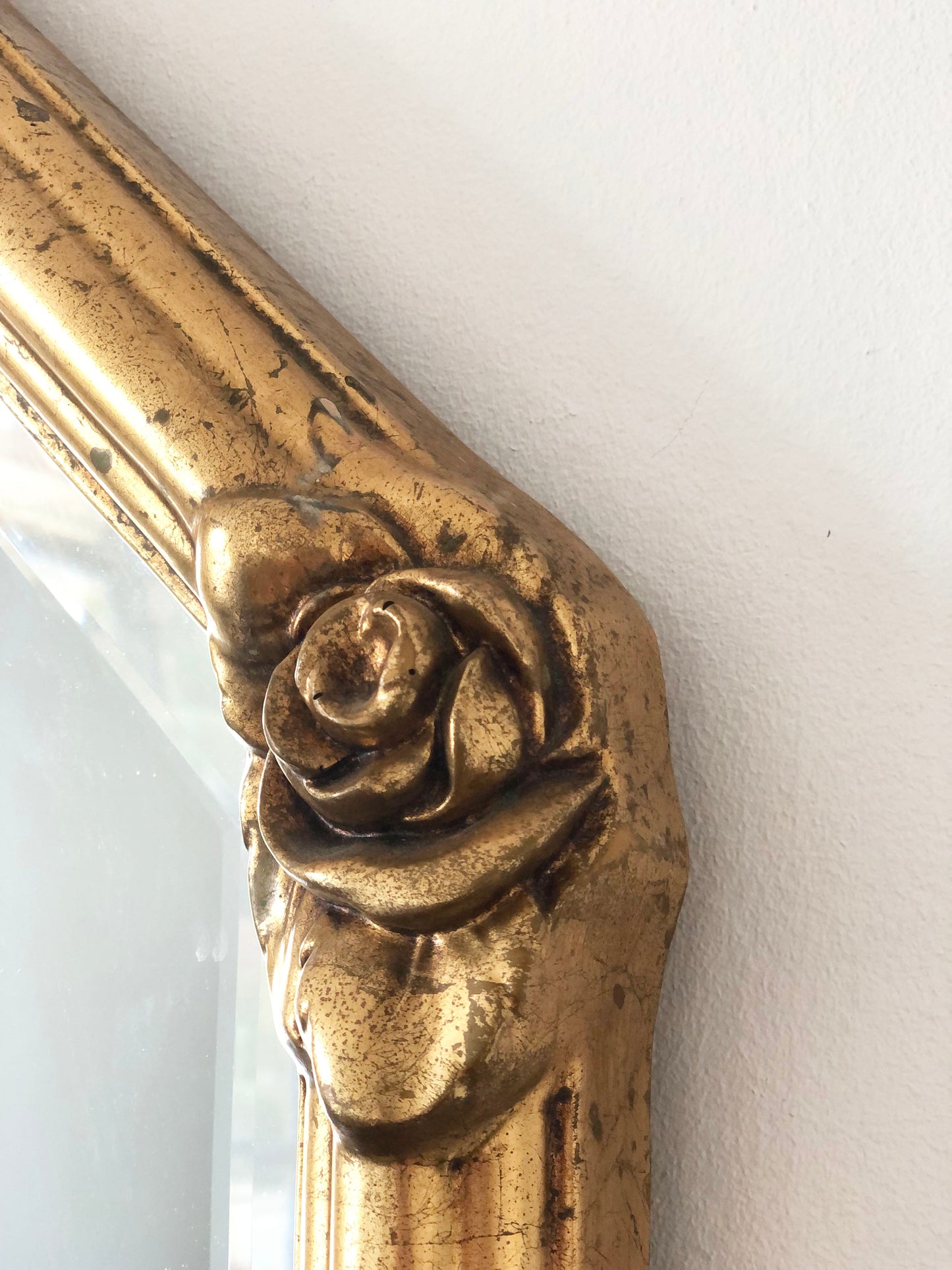 Vintage Octagonal Gilt Bevelled Mirror with Rose Accents