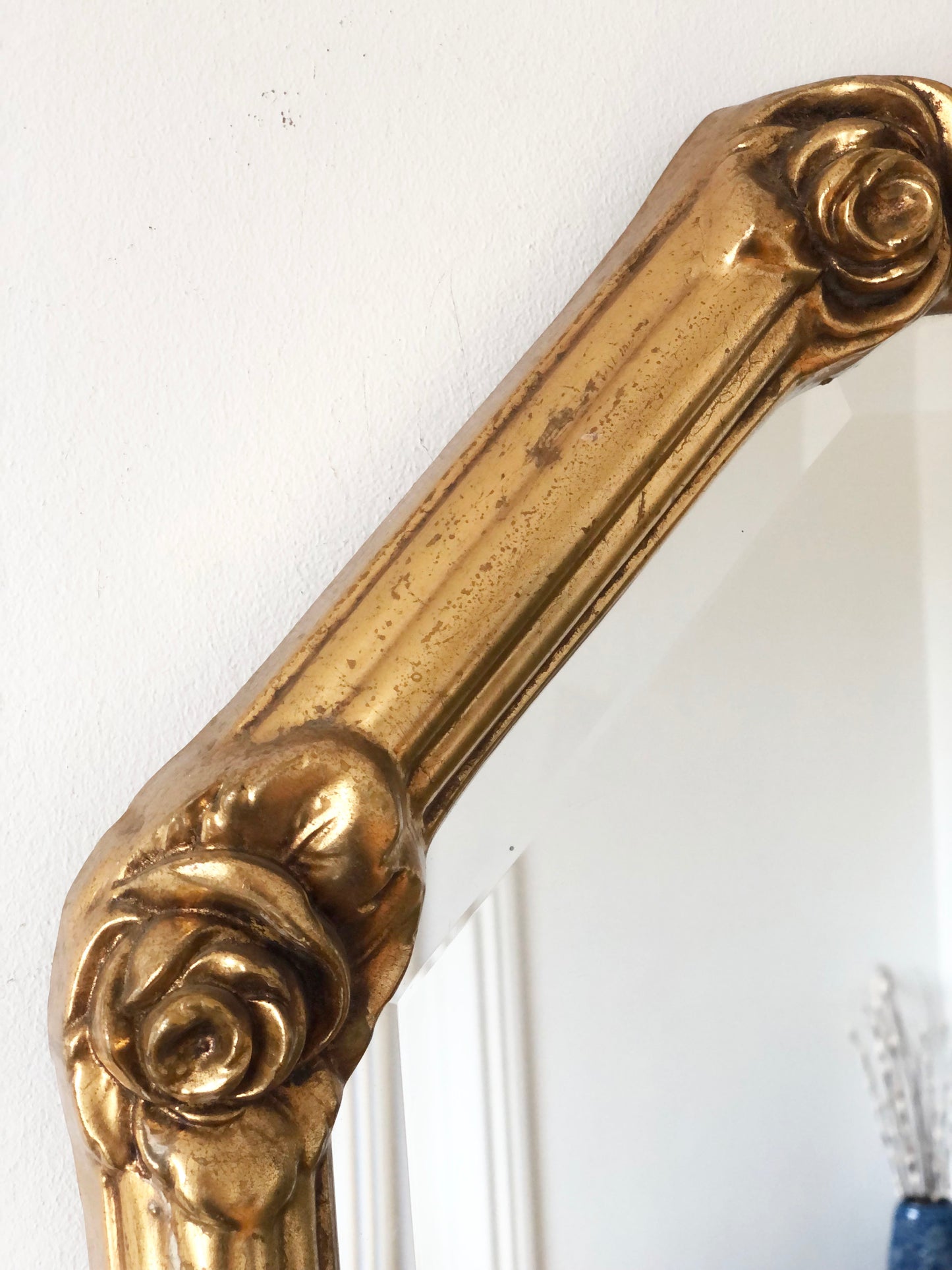 Vintage Octagonal Gilt Bevelled Mirror with Rose Accents