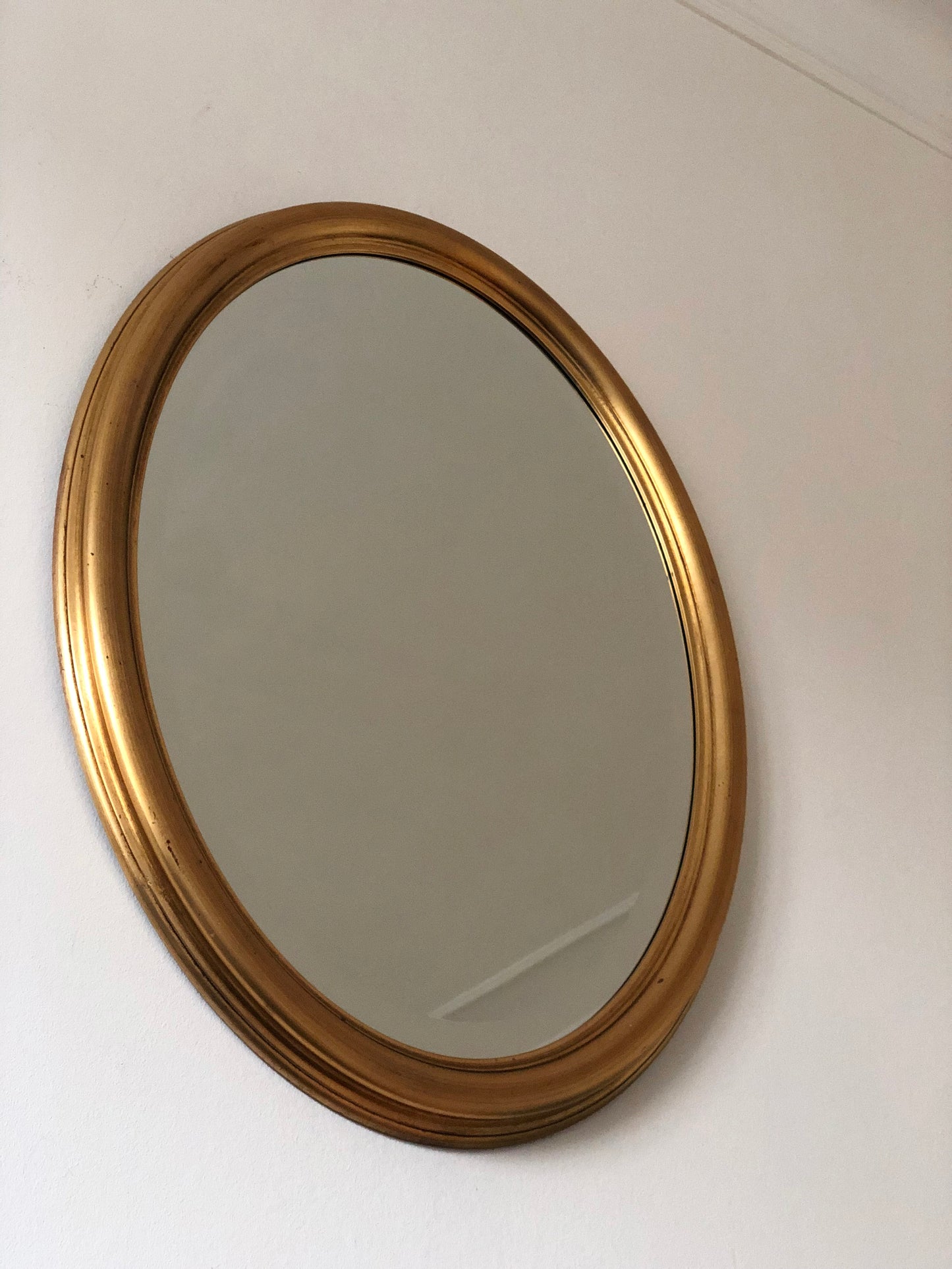 Vintage Oval Giltwood Beveled Mirror Belgium