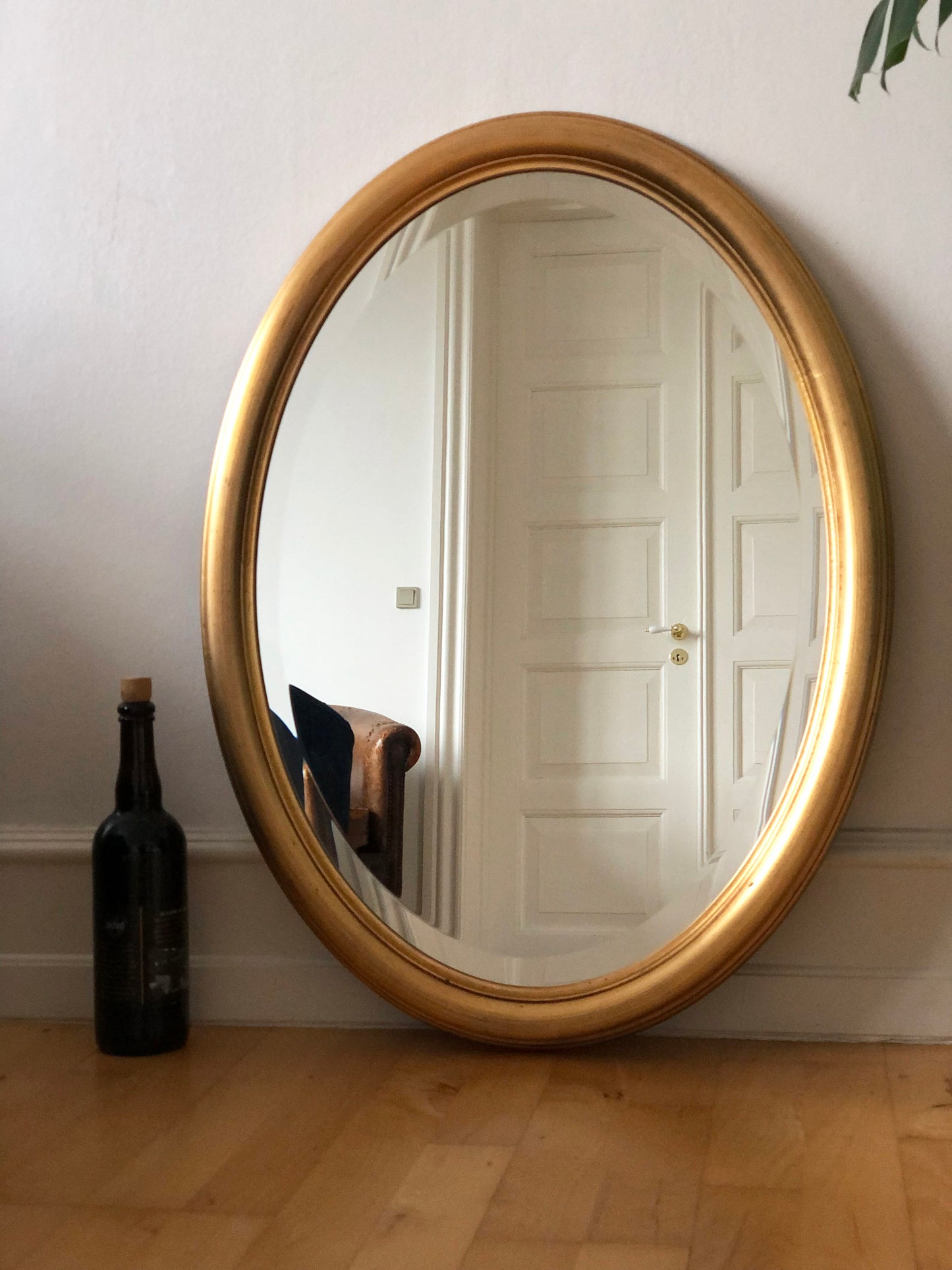 Vintage Oval Giltwood Beveled Mirror Belgium