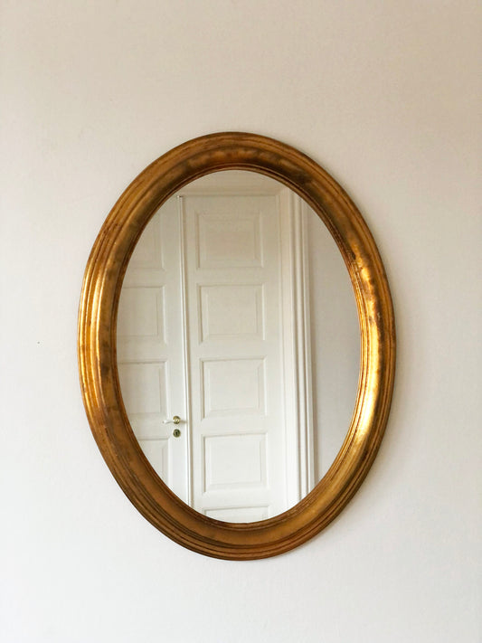 Vintage Oval Giltwood Mirror – Hollywood Regency, Belgium, 1970s