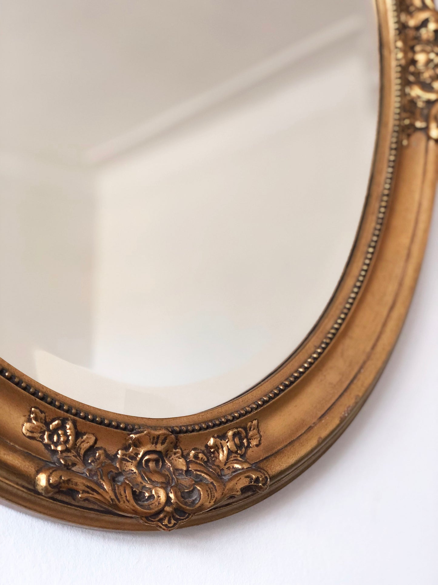 Vintage Oval Golden Bevelled Mirror Denmark 1950s