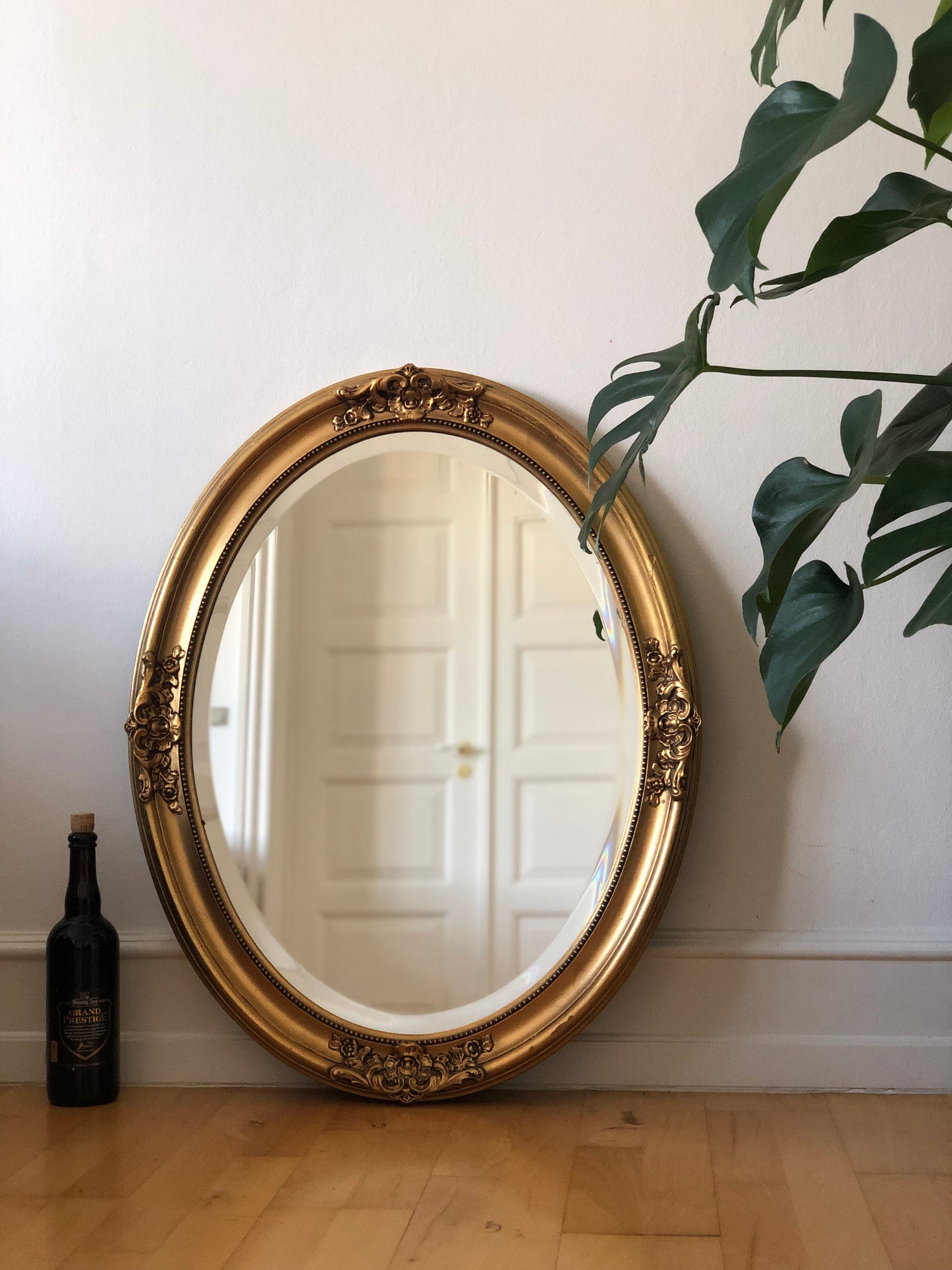 Vintage Oval Golden Bevelled Mirror Denmark 1950s