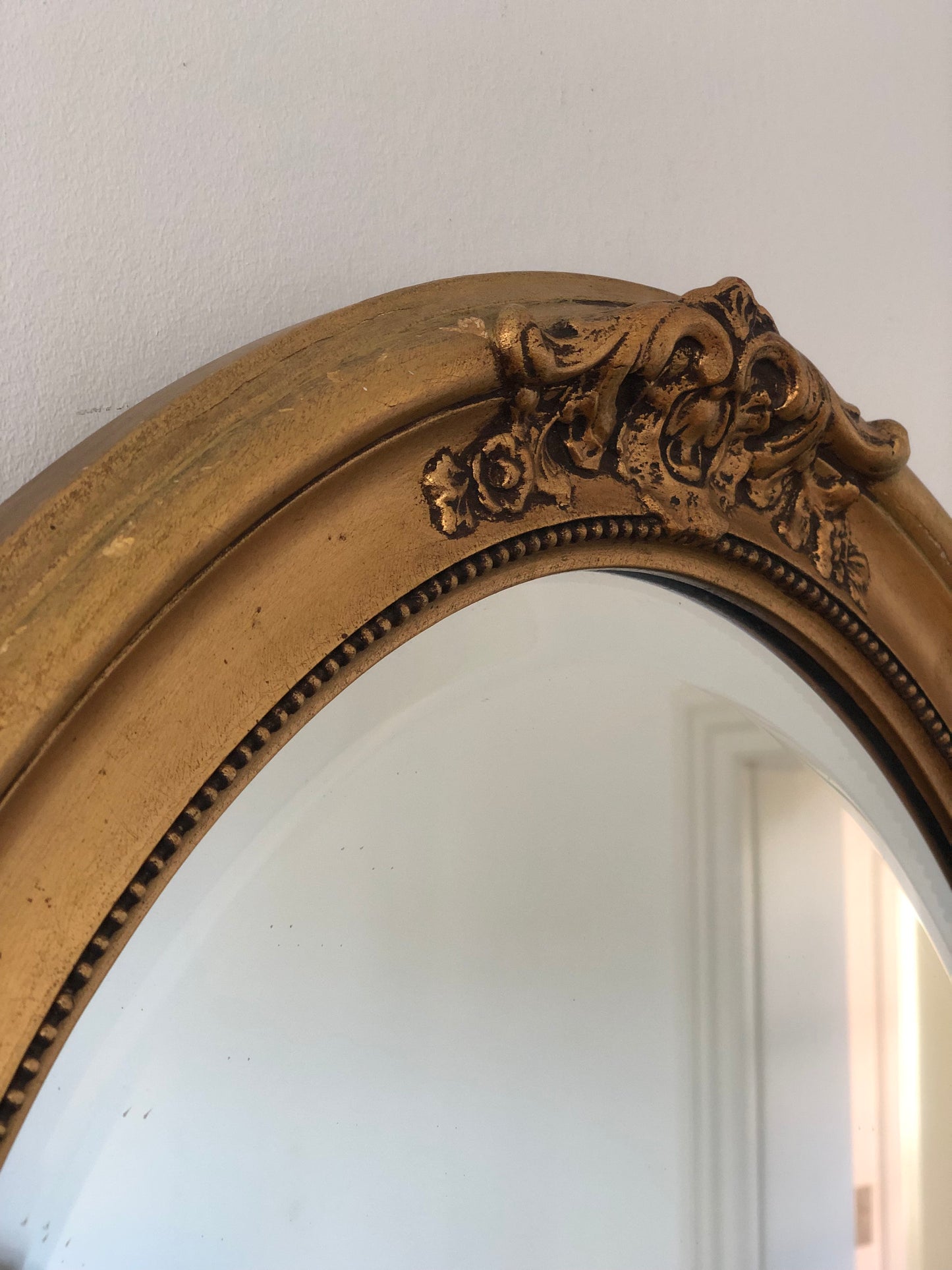 Vintage Oval Golden Bevelled Mirror Denmark 1950s