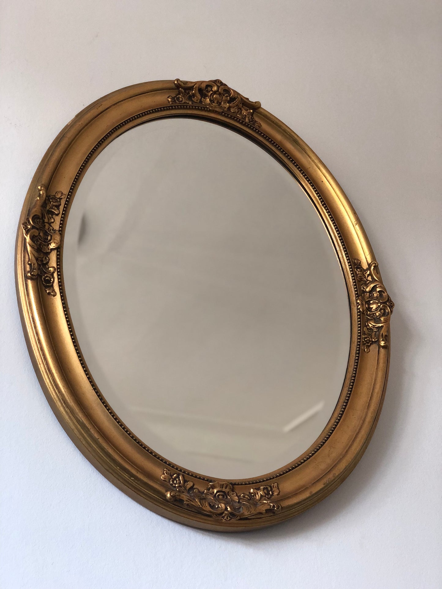 Vintage Oval Golden Bevelled Mirror Denmark 1950s