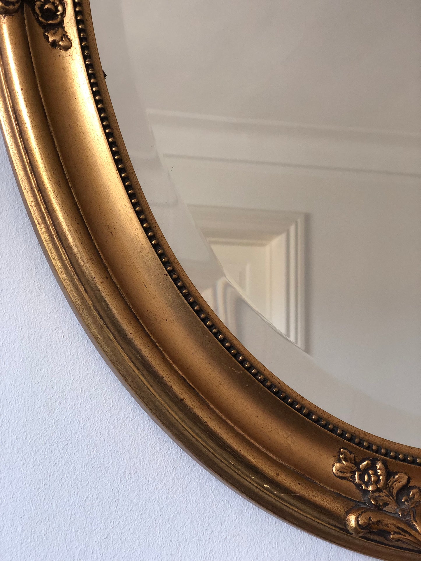 Vintage Oval Golden Bevelled Mirror Denmark 1950s
