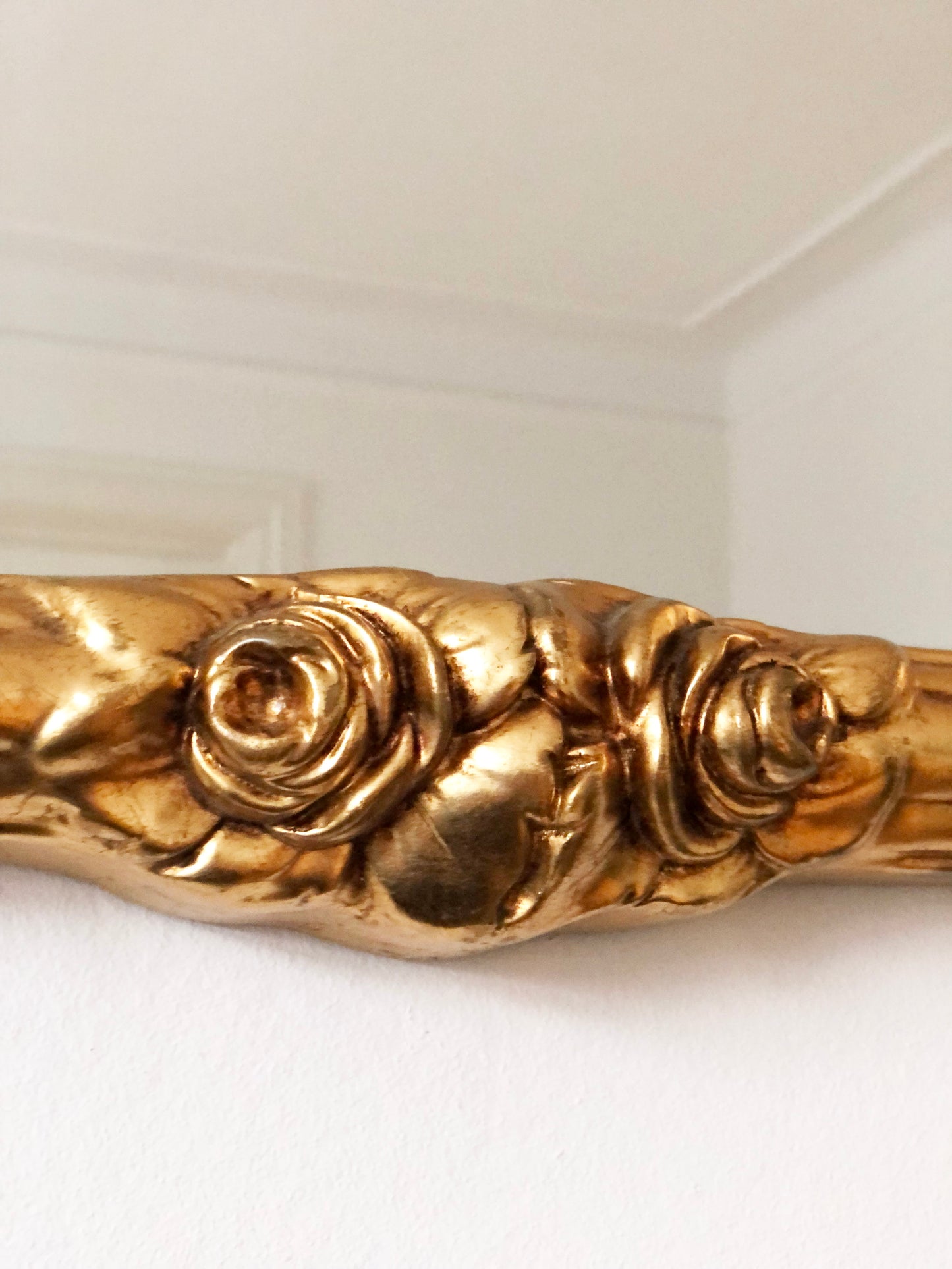 Vintage Rectangular Giltwood Bevelled Mirror with Rose Accents