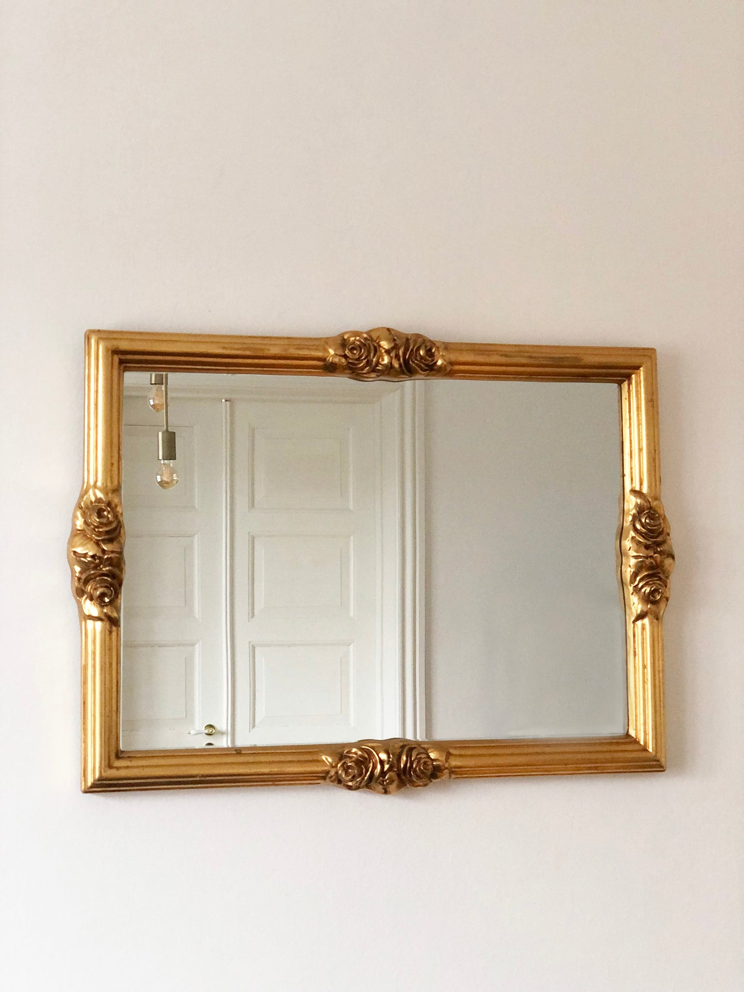 Vintage Rectangular Giltwood Bevelled Mirror with Rose Accents