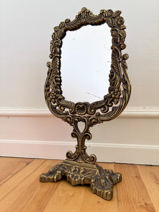 Vintage Rococo Revival Vanity Mirror in Cast Metal, Mid-20th Century