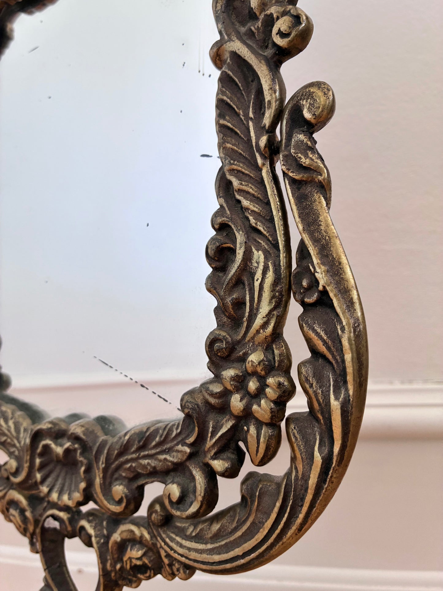 Vintage Rococo Revival Vanity Mirror in Cast Metal, Mid-20th Century