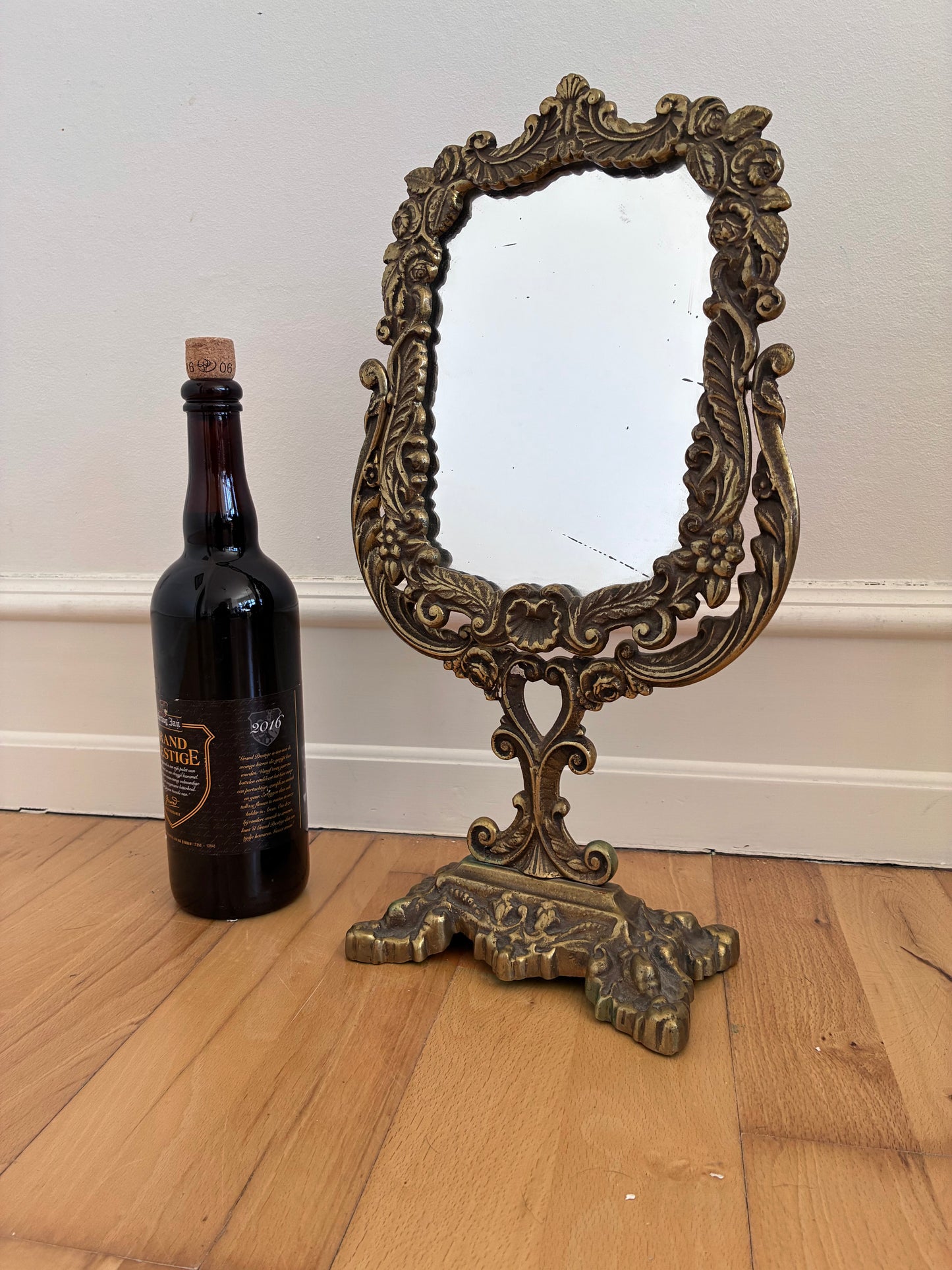 Vintage Rococo Revival Vanity Mirror in Cast Metal, Mid-20th Century