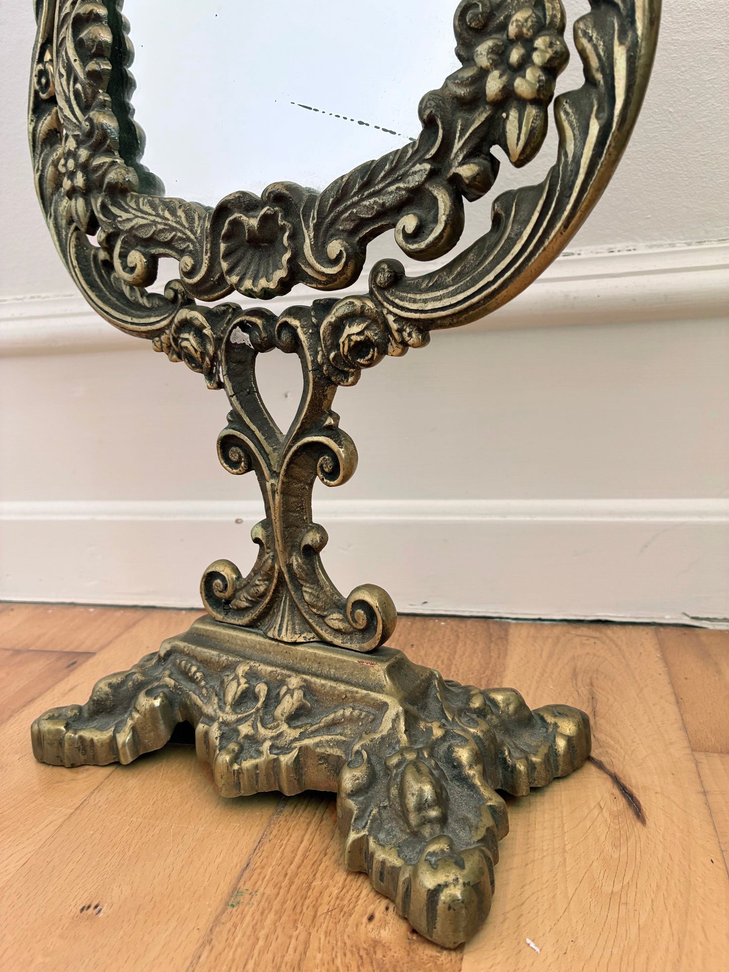 Vintage Rococo Revival Vanity Mirror in Cast Metal, Mid-20th Century