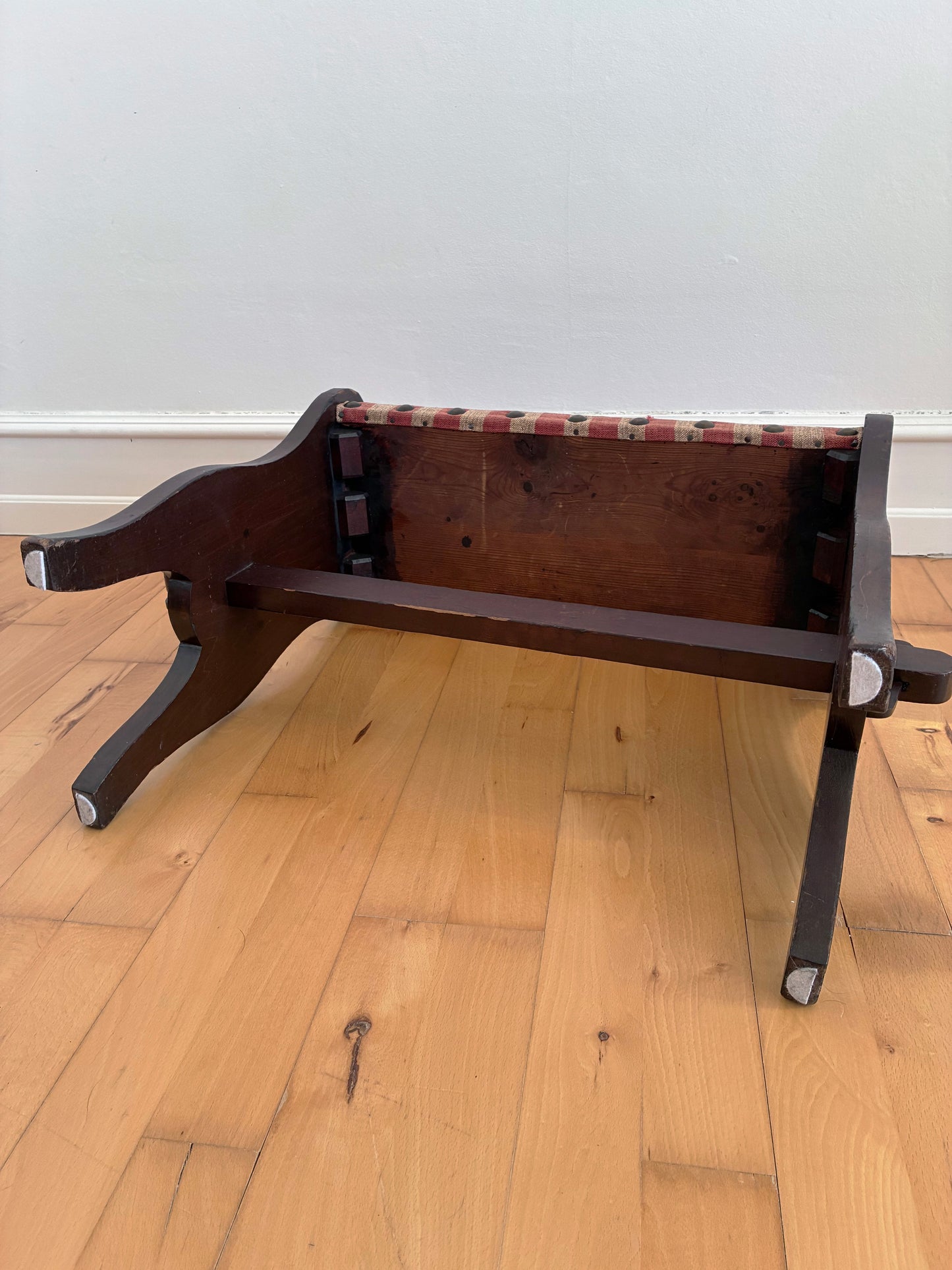 Vintage Spanish Mid-Century Entryway Bench with Striped Upholstery