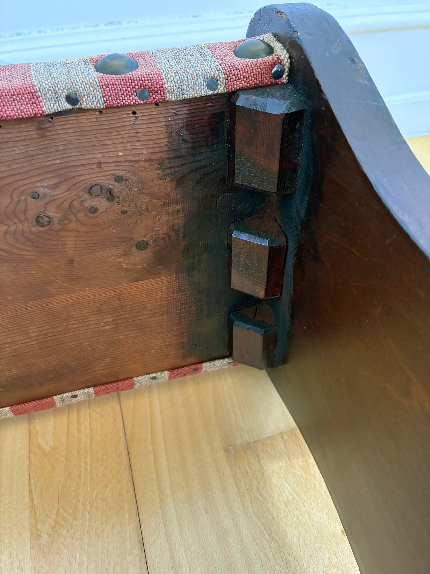 Vintage Spanish Mid-Century Entryway Bench with Striped Upholstery