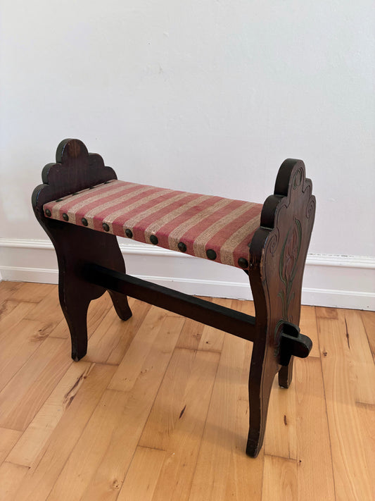 Vintage Spanish Mid-Century Entryway Bench with Striped Upholstery
