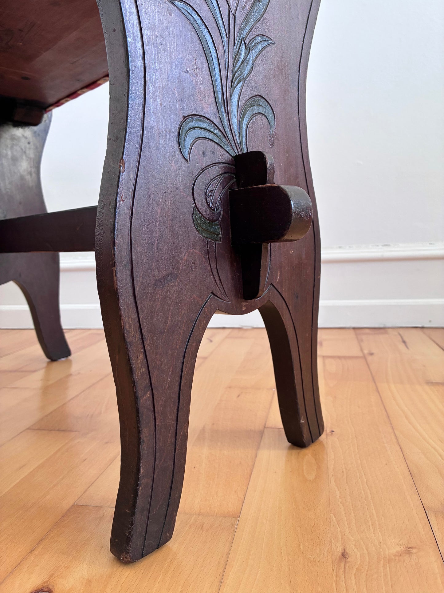 Vintage Spanish Mid-Century Entryway Bench with Striped Upholstery