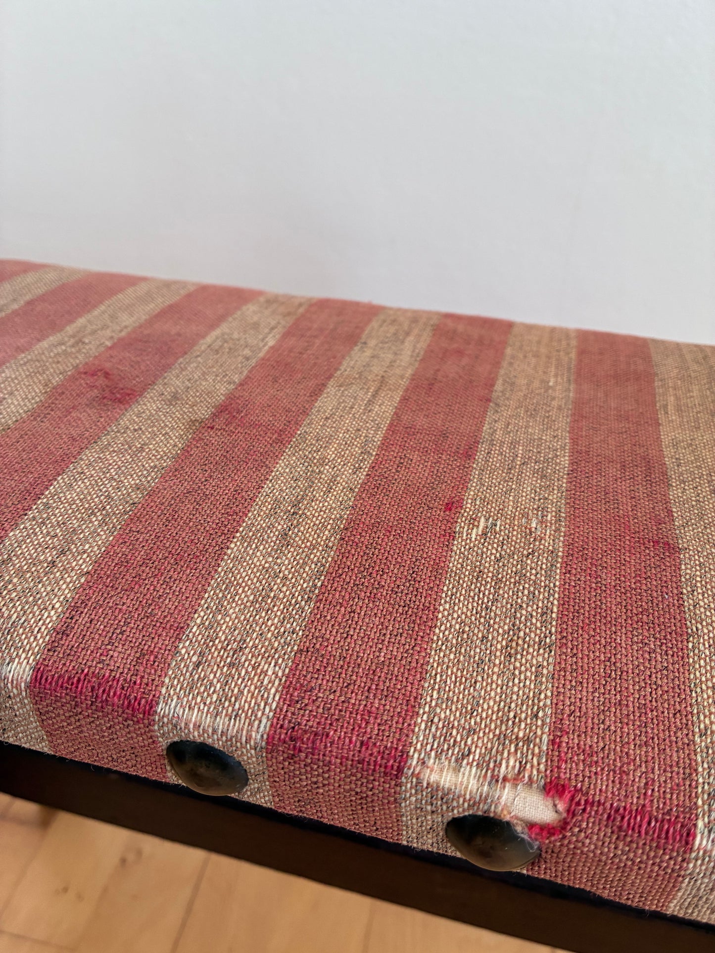 Vintage Spanish Mid-Century Entryway Bench with Striped Upholstery