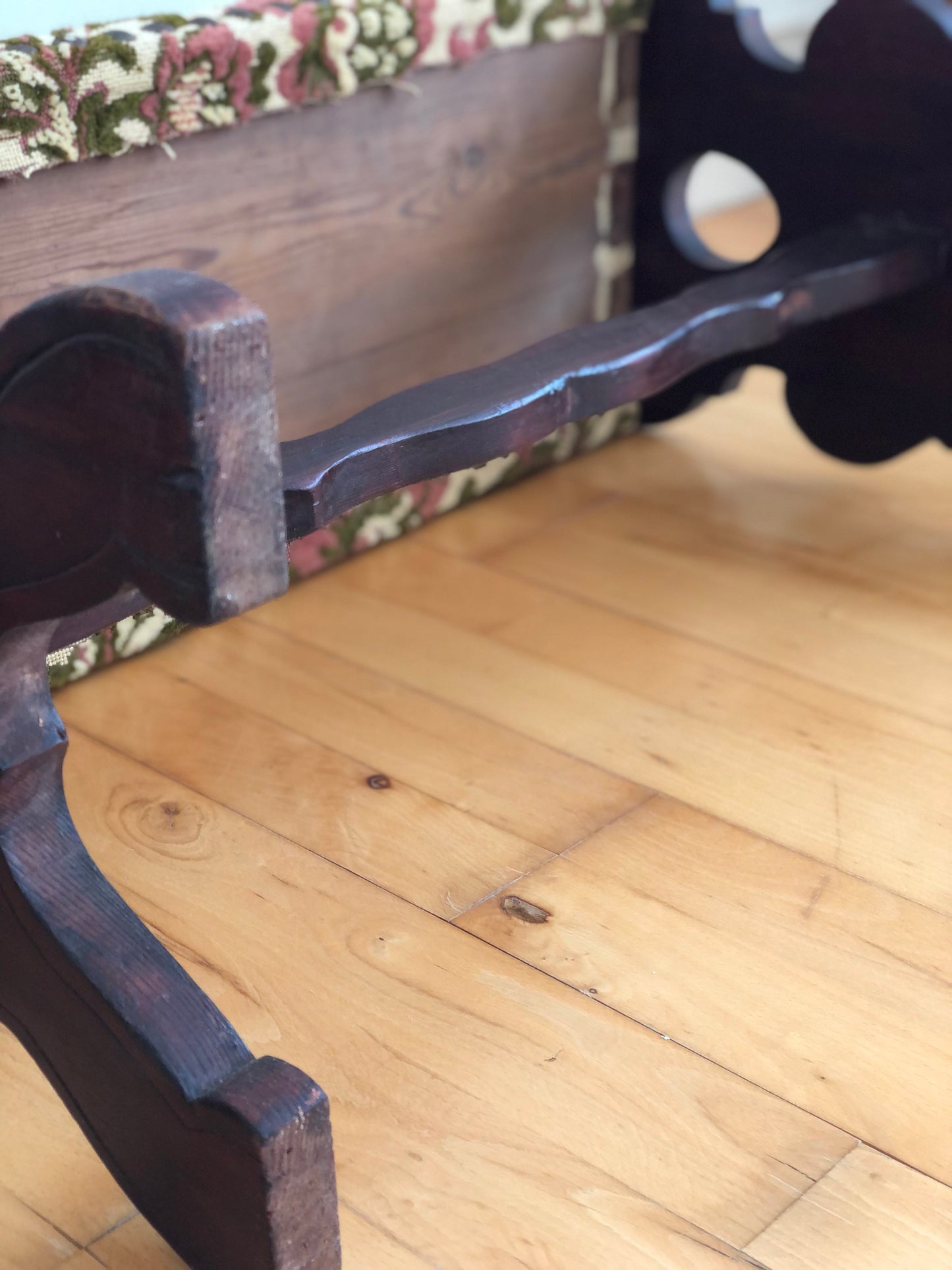 Vintage Spanish Mid-Century Entryway Bench with Floral Upholstery