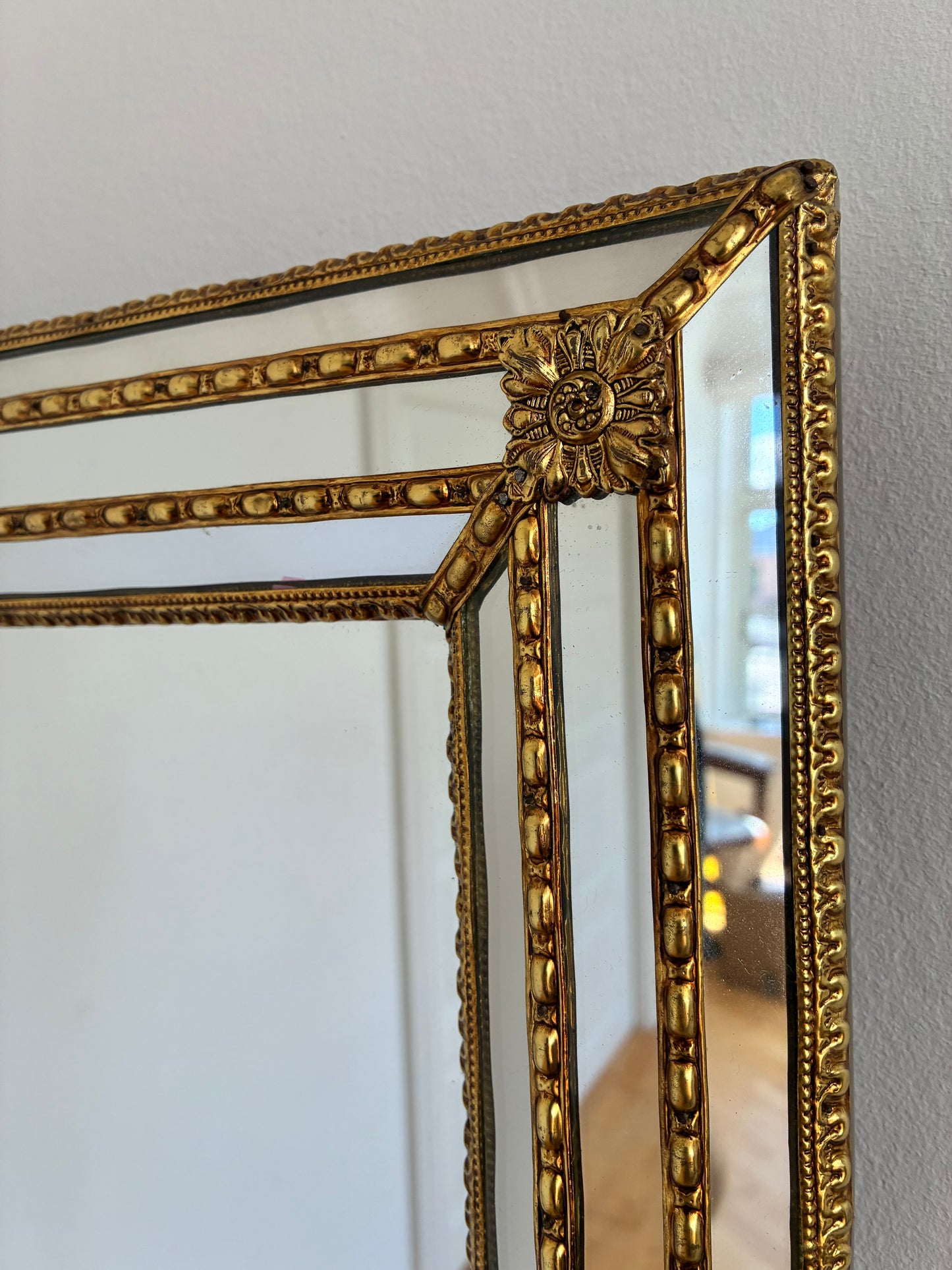 Vintage Spanish Venetian-Style Wall Mirror, Rectangular, Brass, 1980s Hollywood Regency