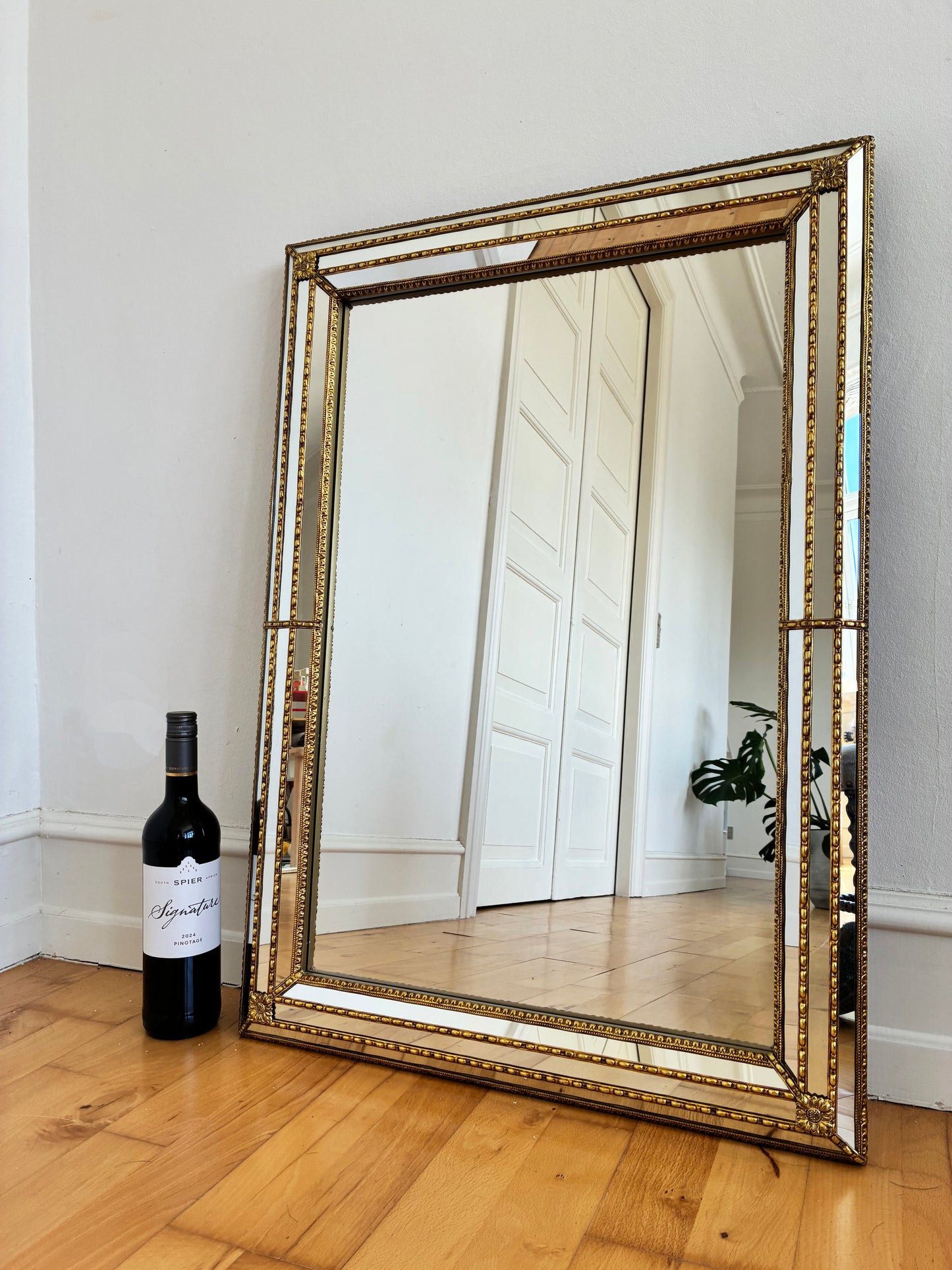 Vintage Spanish Venetian-Style Wall Mirror, Rectangular, Brass, 1980s Hollywood Regency