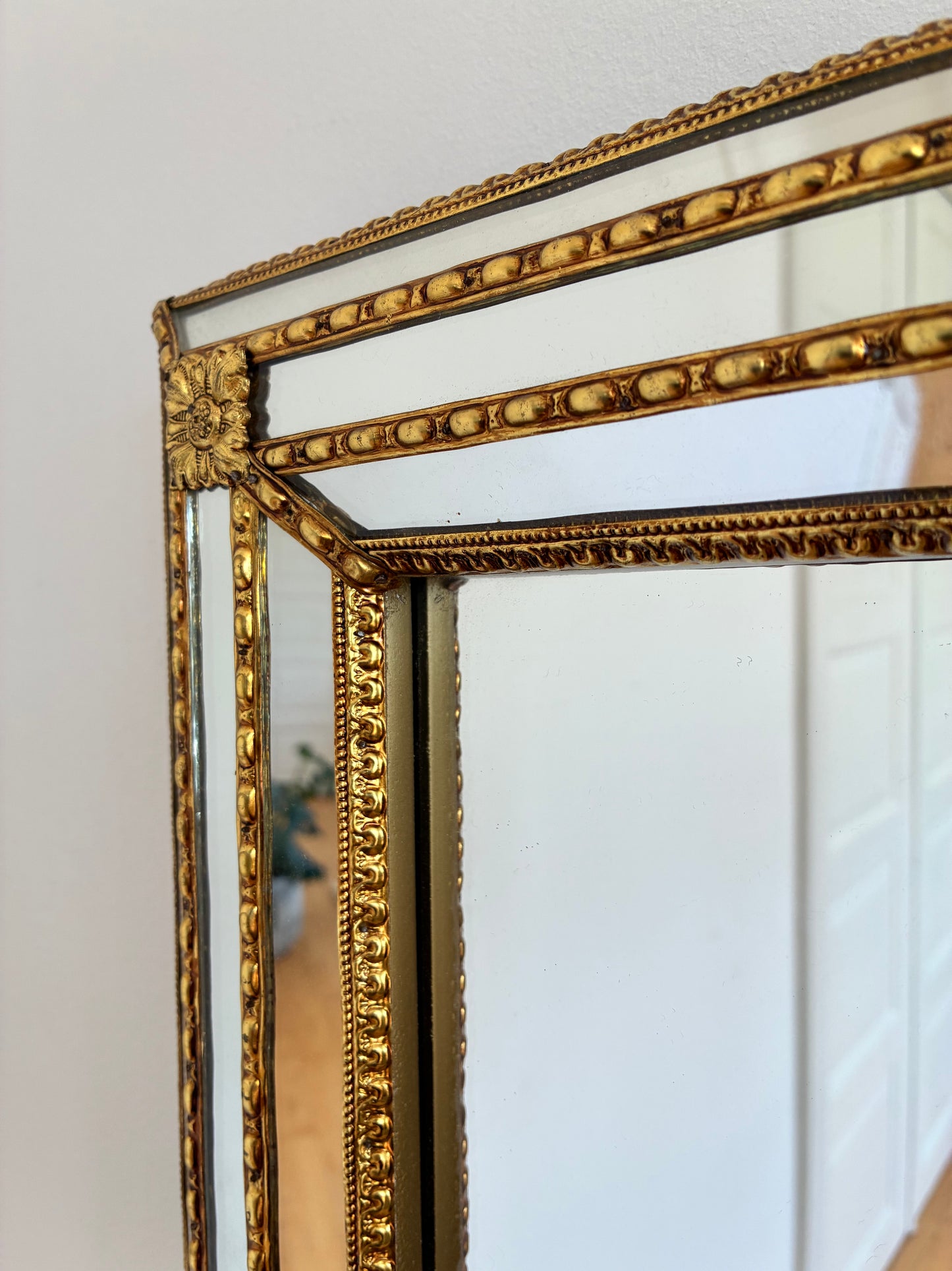 Vintage Spanish Venetian-Style Wall Mirror, Rectangular, Brass, 1980s Hollywood Regency