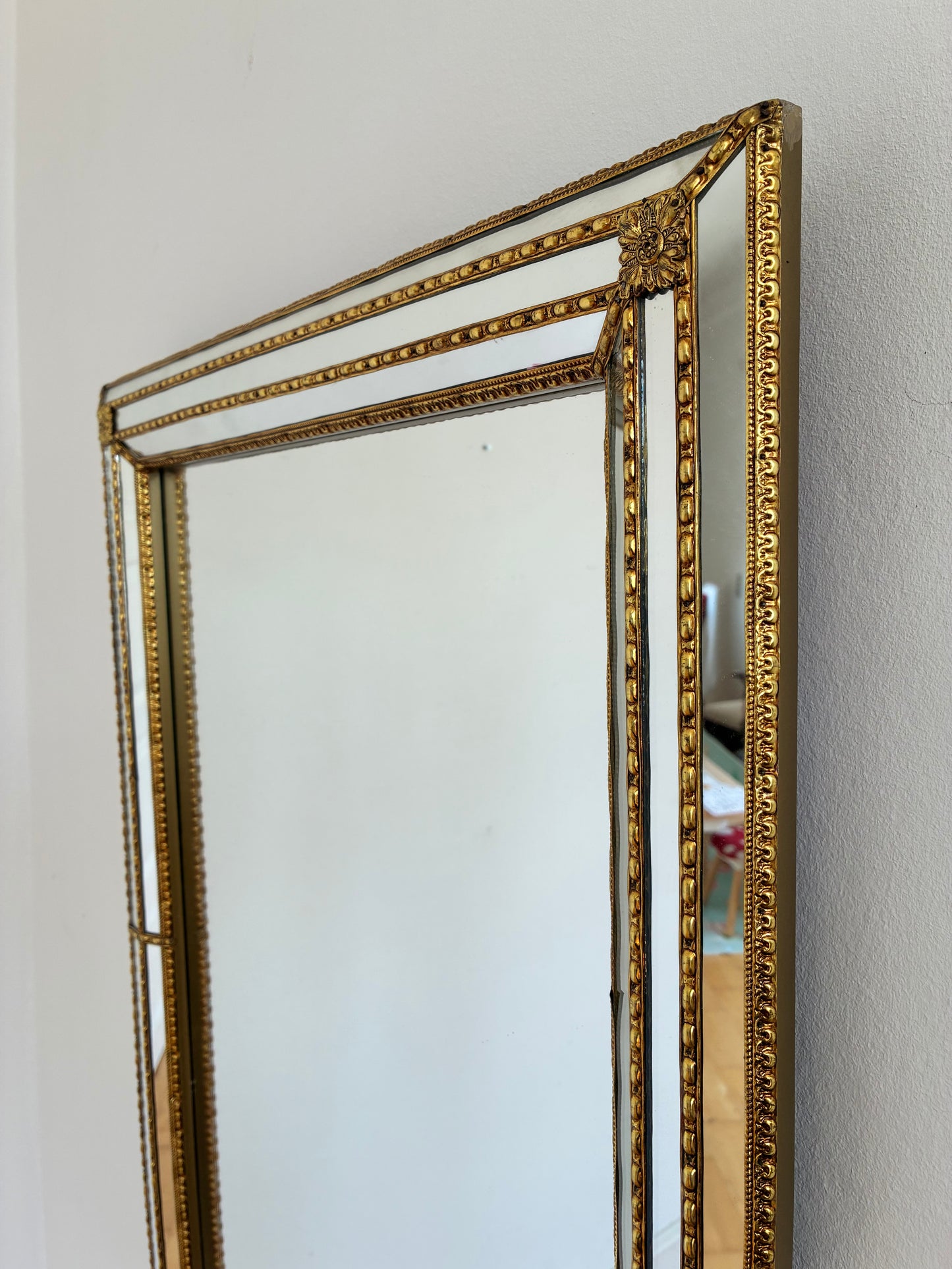 Vintage Spanish Venetian-Style Wall Mirror, Rectangular, Brass, 1980s Hollywood Regency