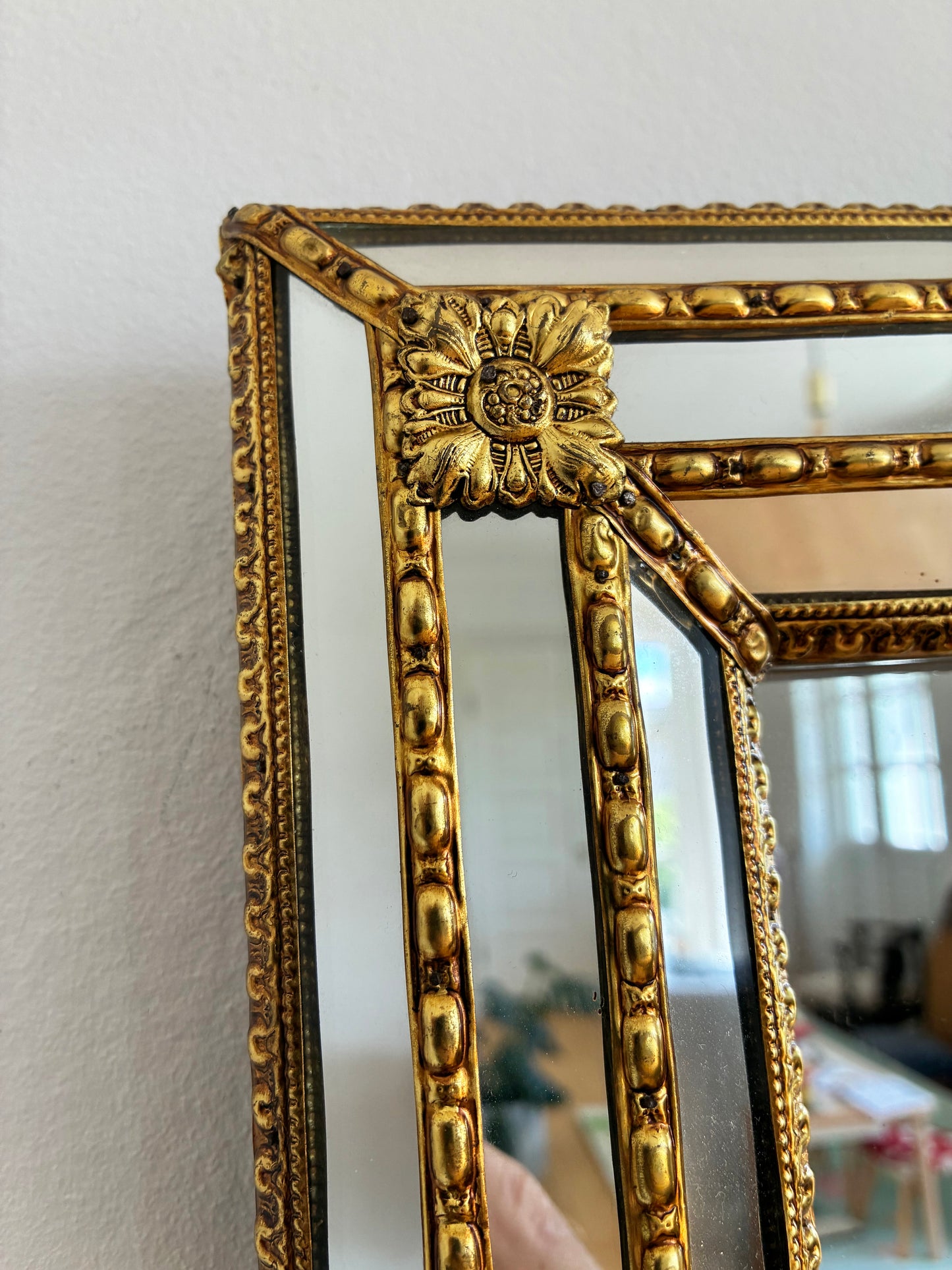 Vintage Spanish Venetian-Style Wall Mirror, Rectangular, Brass, 1980s Hollywood Regency