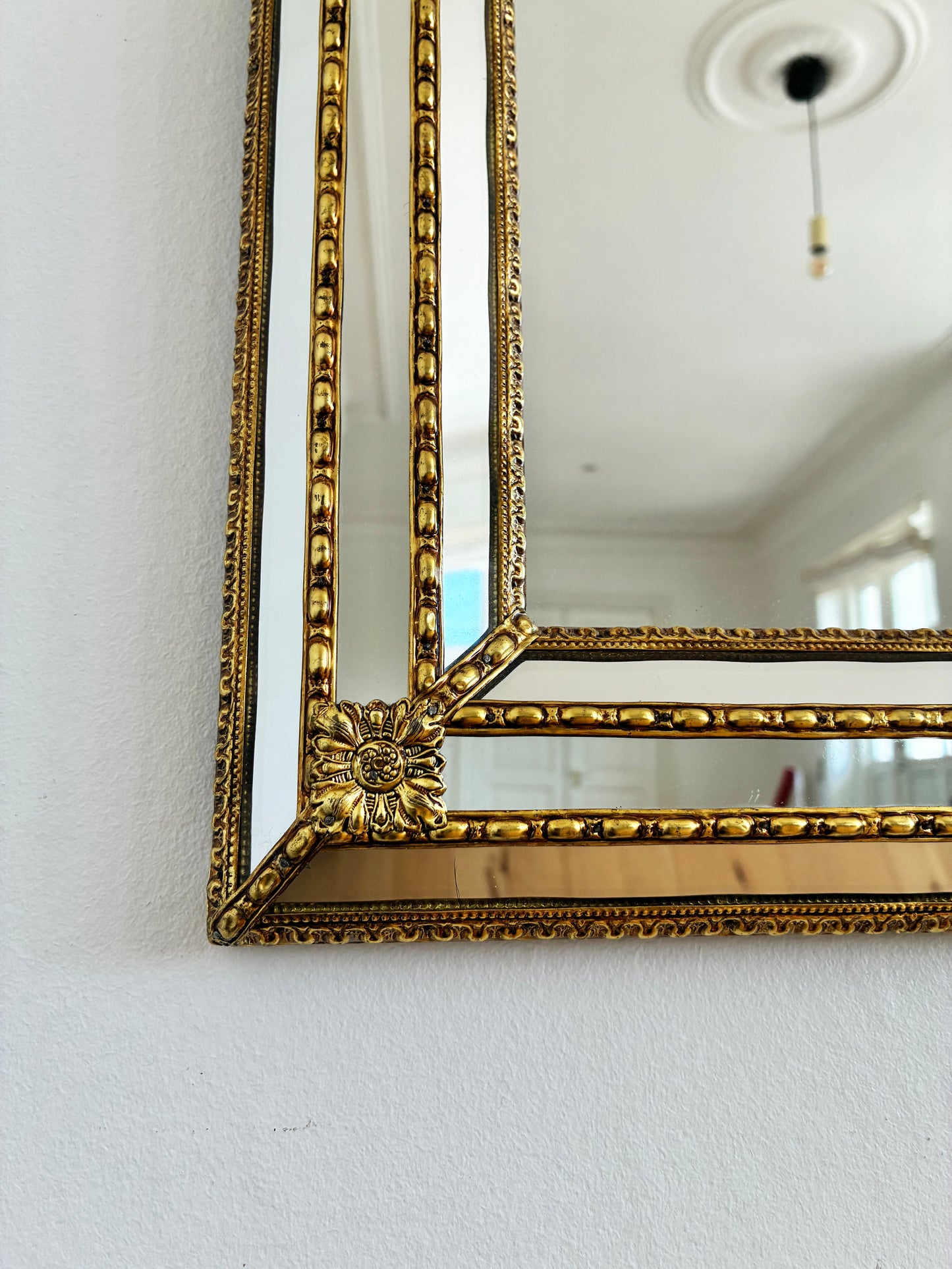 Vintage Spanish Venetian-Style Wall Mirror, Rectangular, Brass, 1980s Hollywood Regency