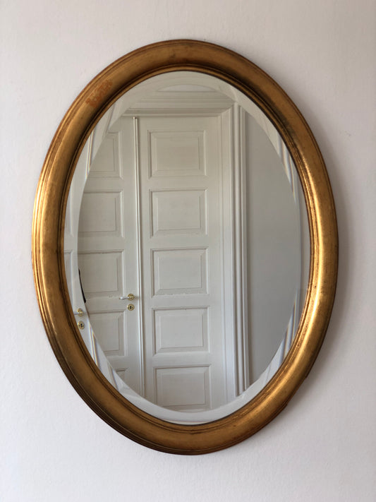 Vintage Belgian Oval Giltwood Mirror