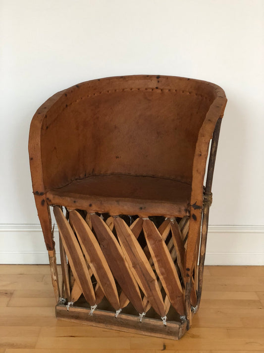 Vintage Folk Art Equipale Leather Ostrich Armchair Mexico 1970s