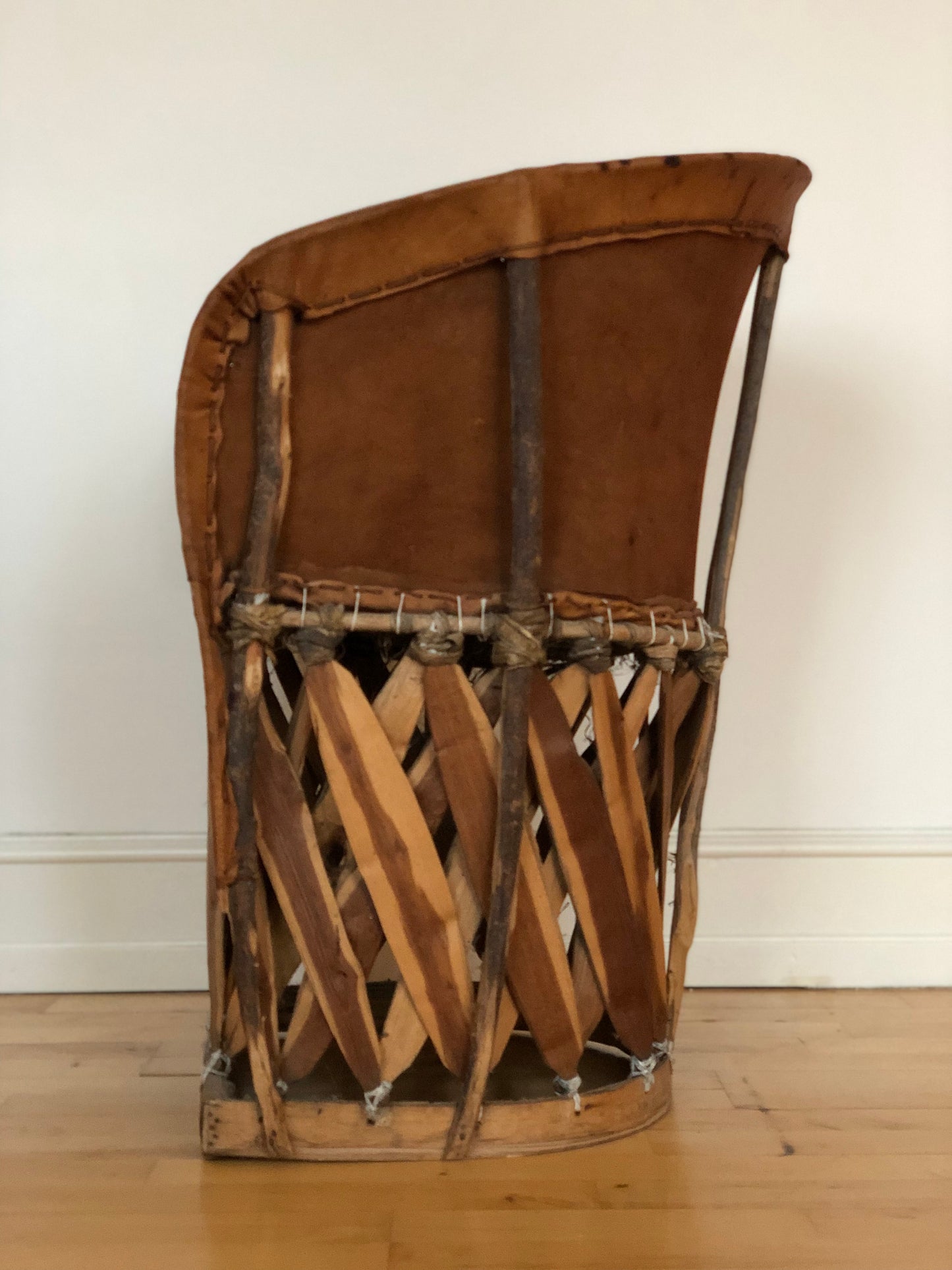 Vintage Folk Art Equipale Leather Ostrich Armchair Mexico 1970s